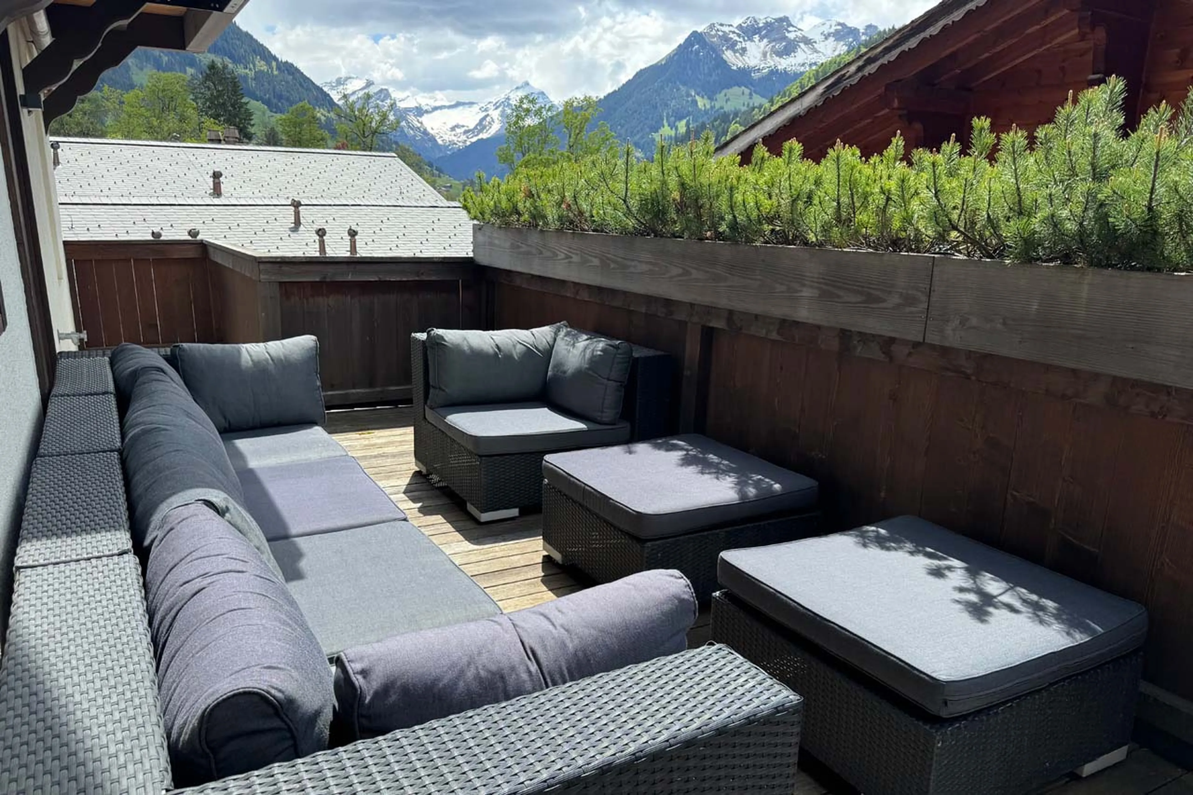 Balcony seating at Casa Promenade in Gstaad