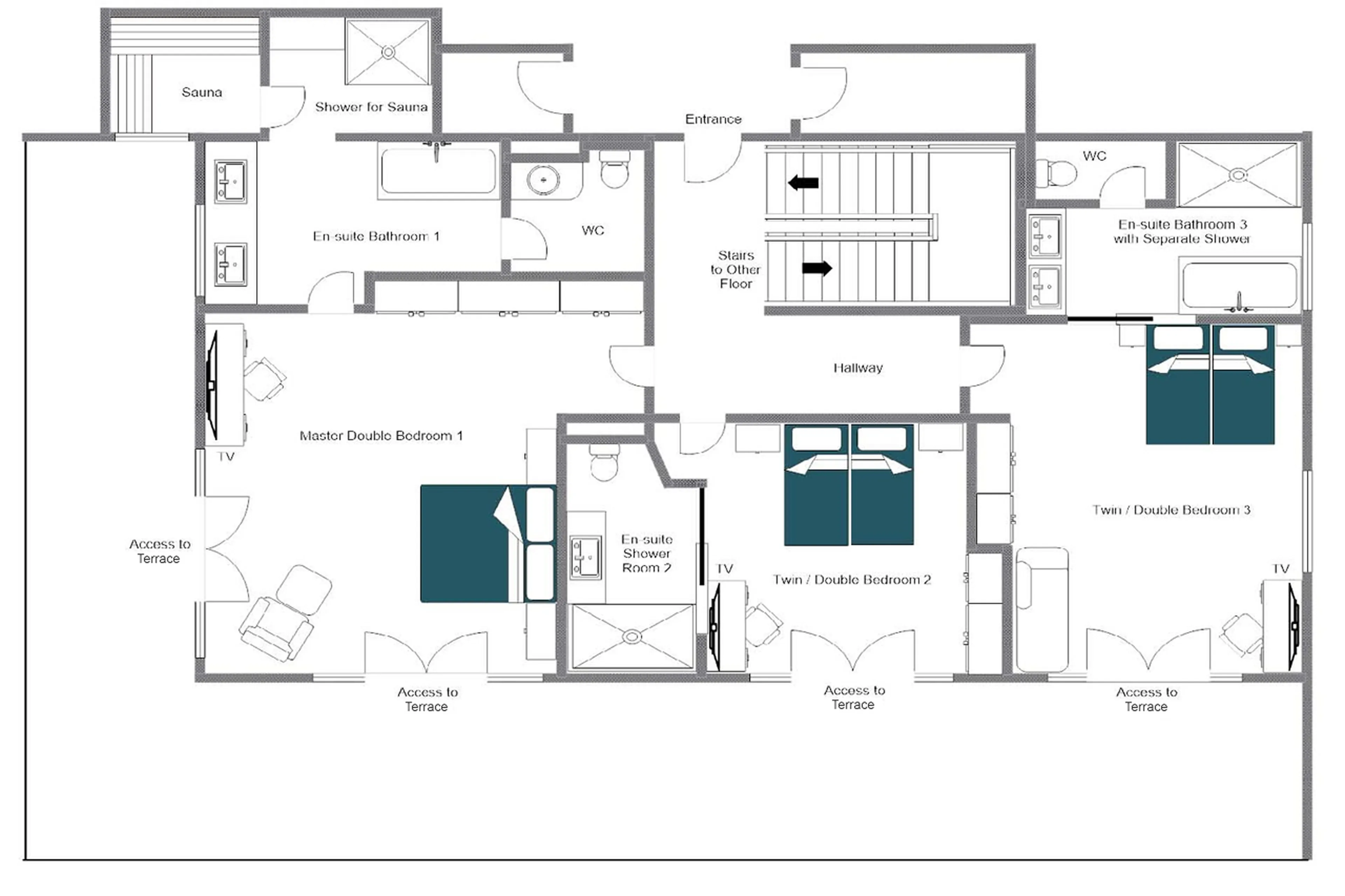 Lower level floor plan of Chalech L in Lech