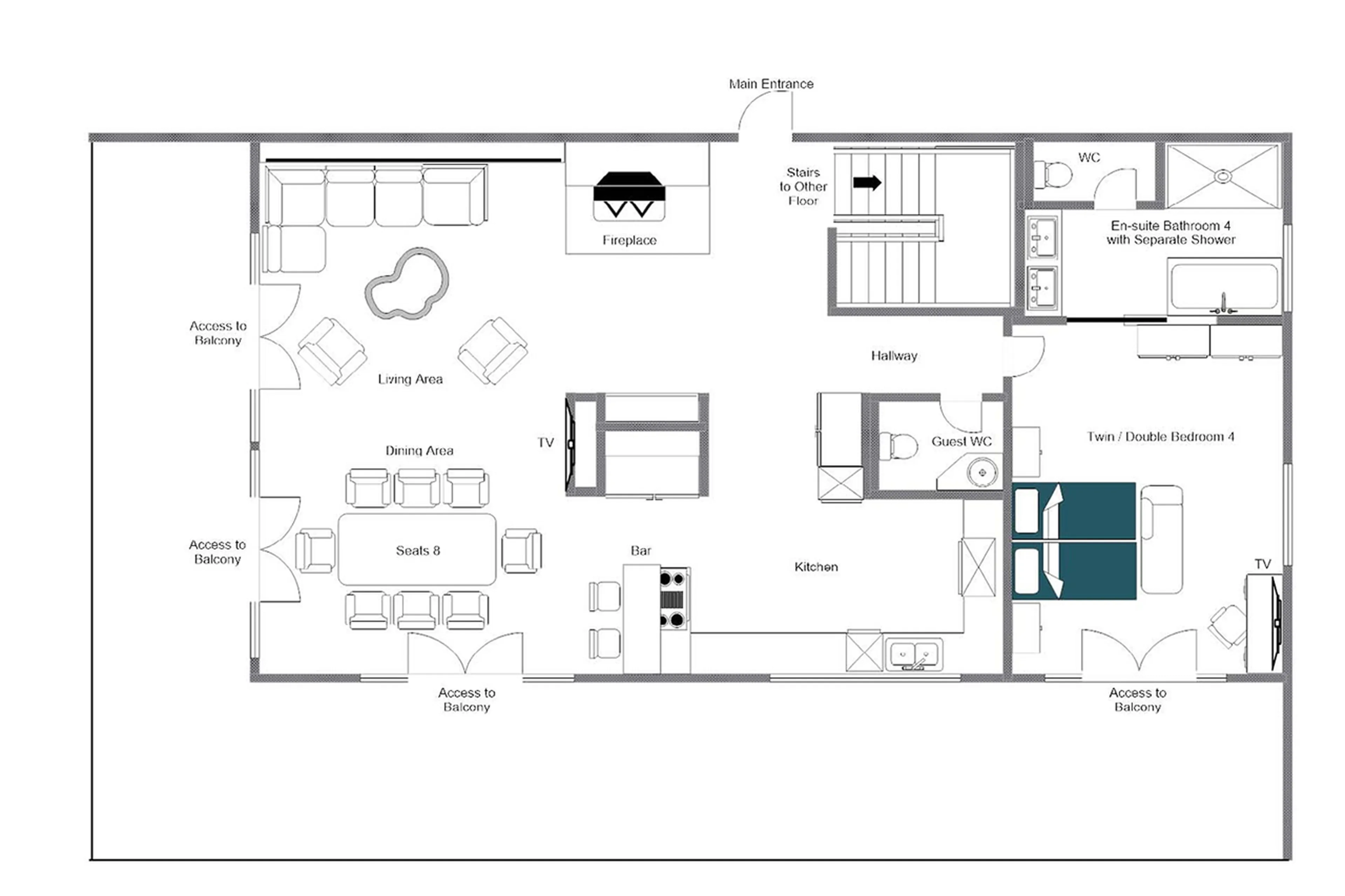 Upper level floor plan of Chalech L in Lech