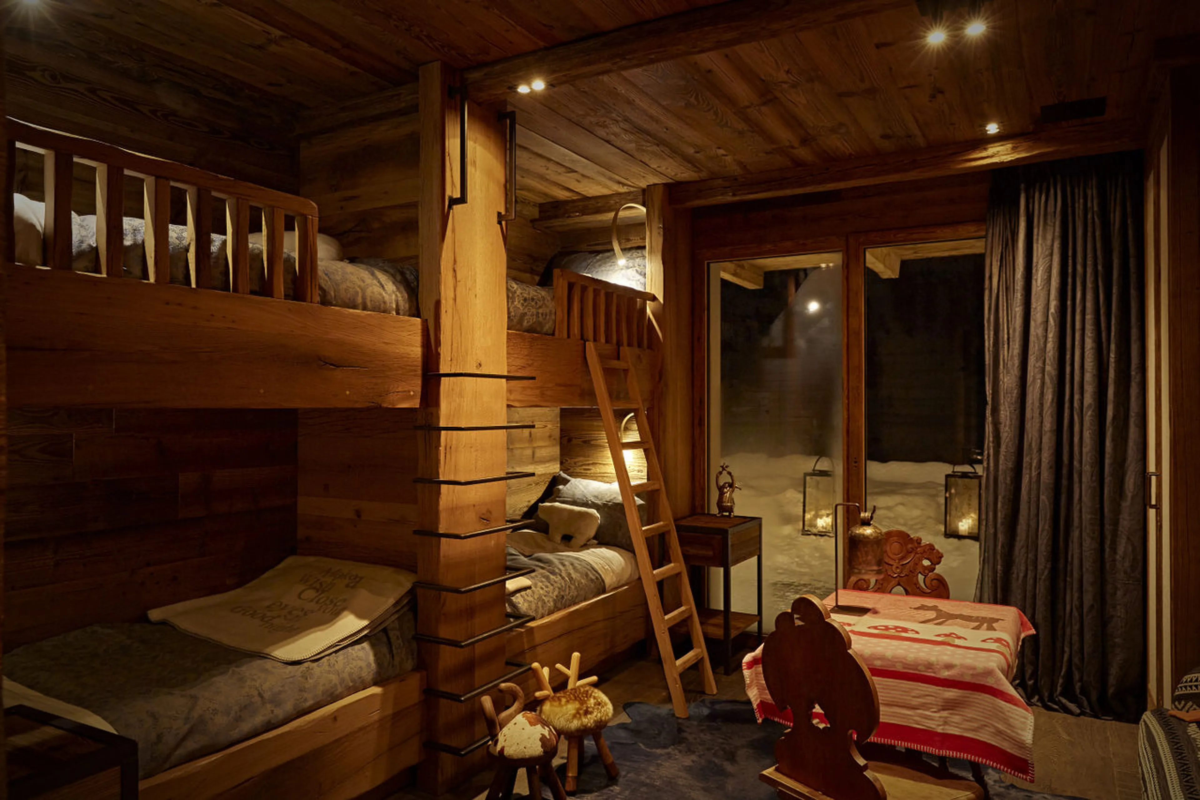 Two bunk beds in en-suite bedroom open to terrace of Chalet 1551 in Lech