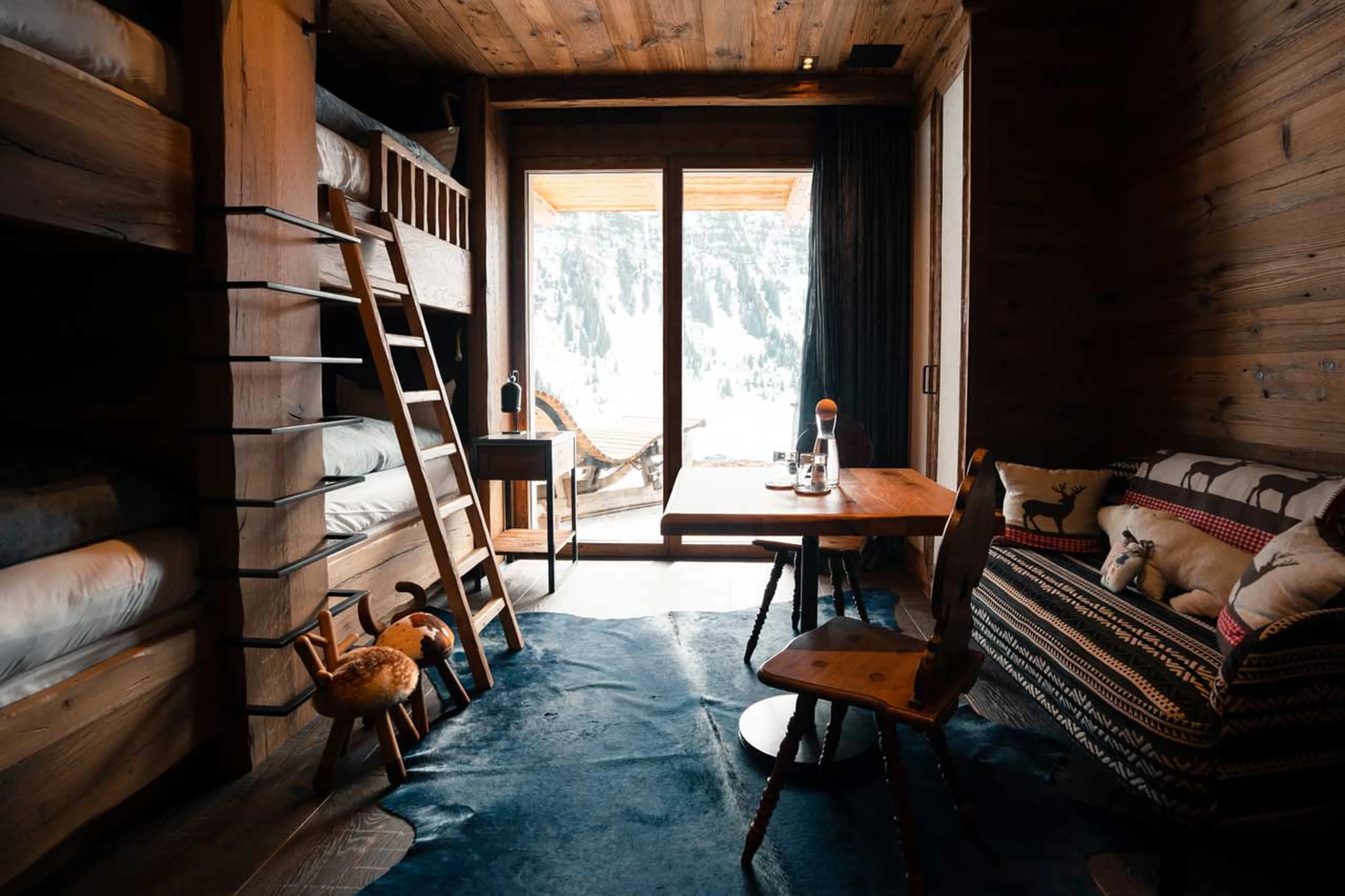 Two bunk beds in en-suite bedroom open to terrace of Chalet 1551 in Lech