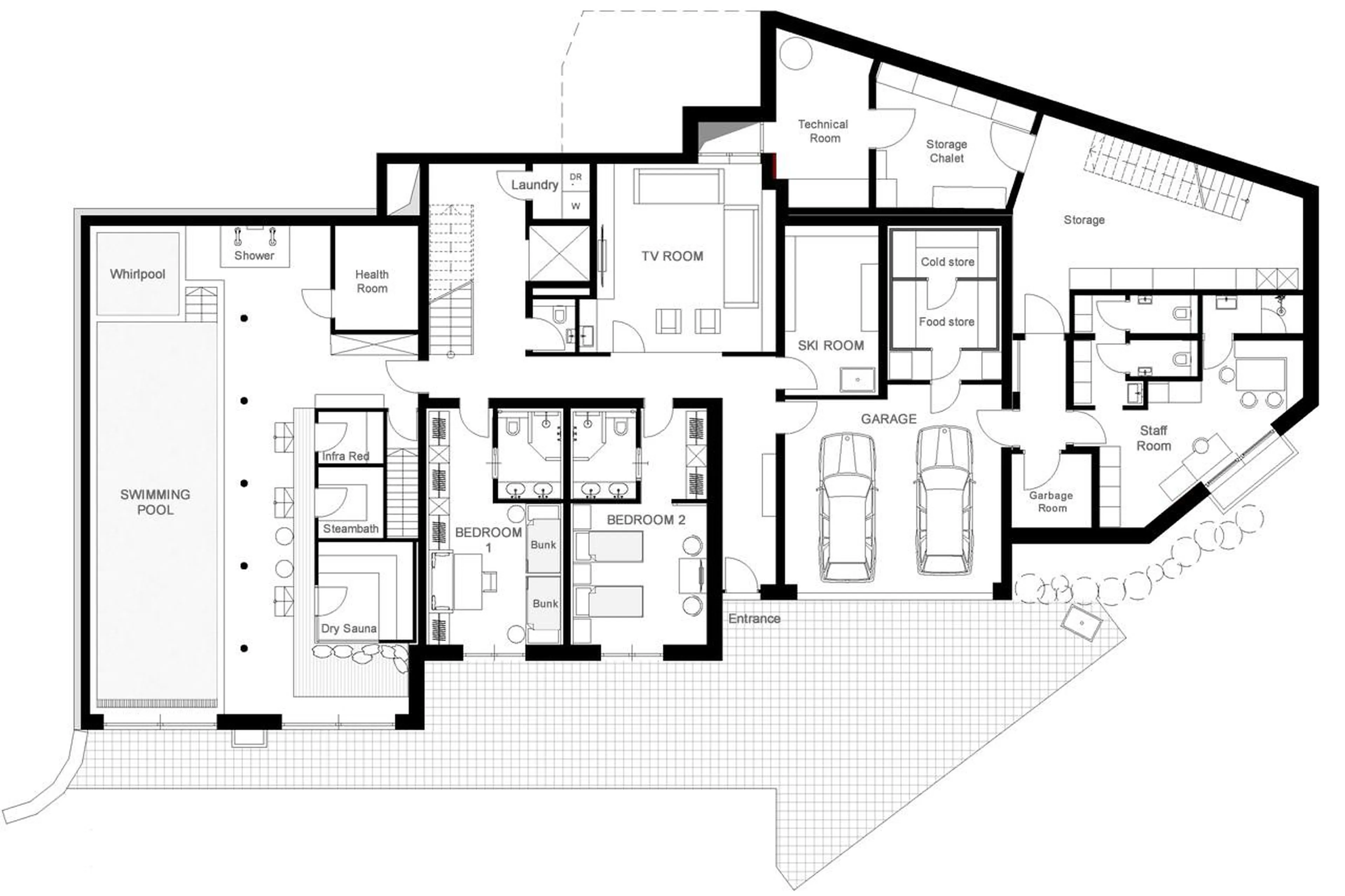 Level 0 floor plan of Chalet 1551 in Lech