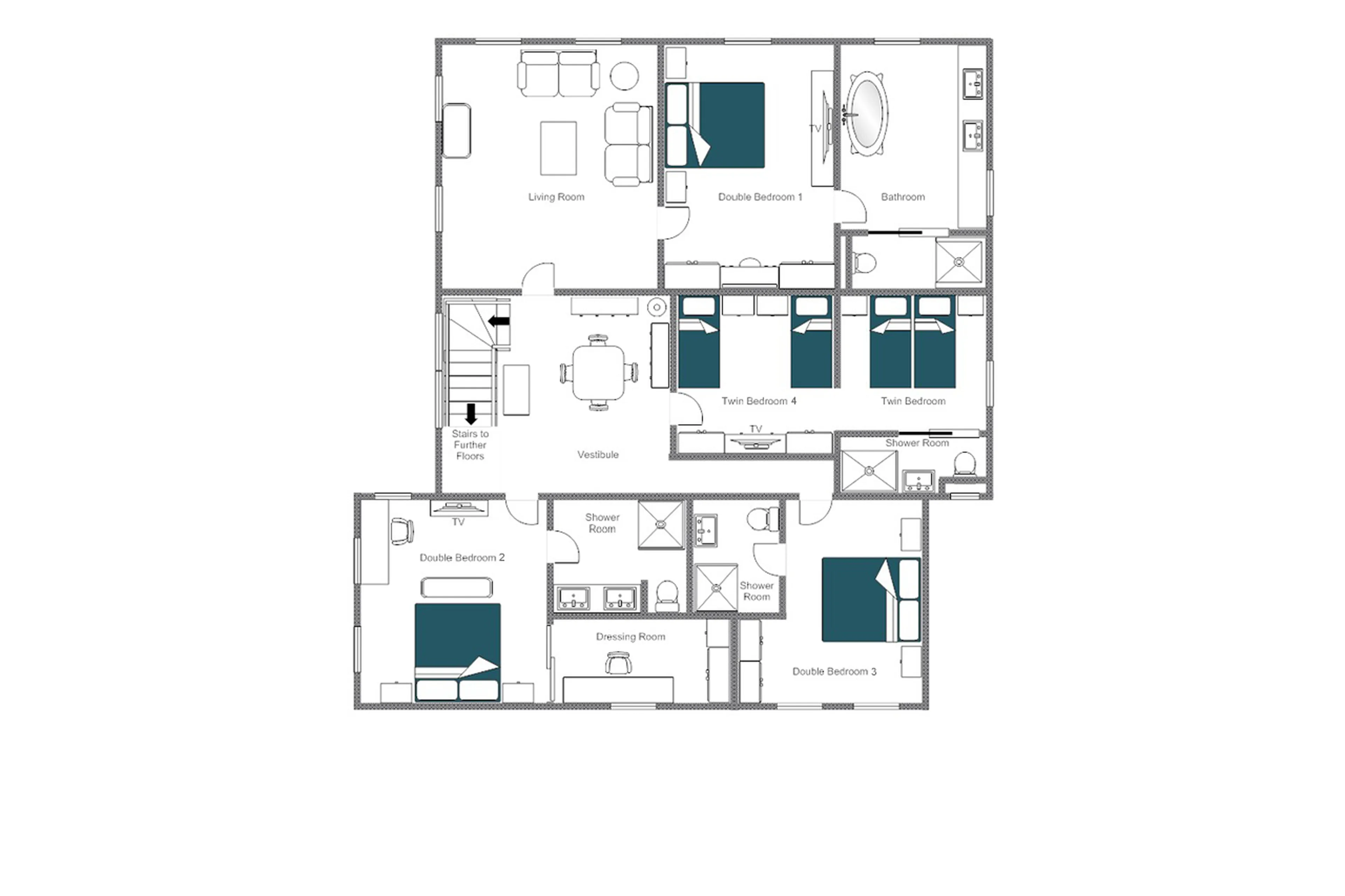 Level 1 floor plan of Chalet 1597 in Lech