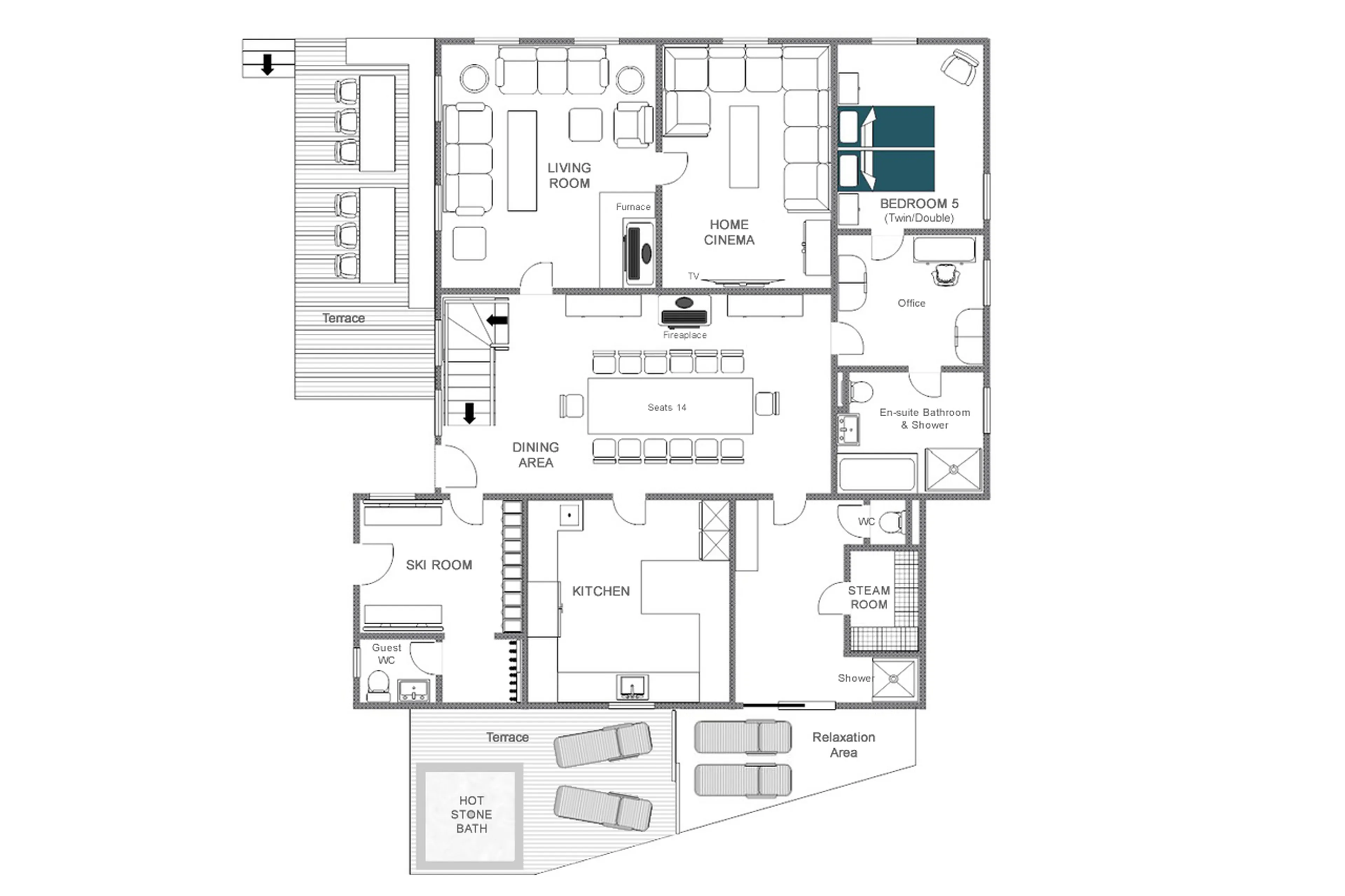 Level 0 floor plan of Chalet 1597 in Lech