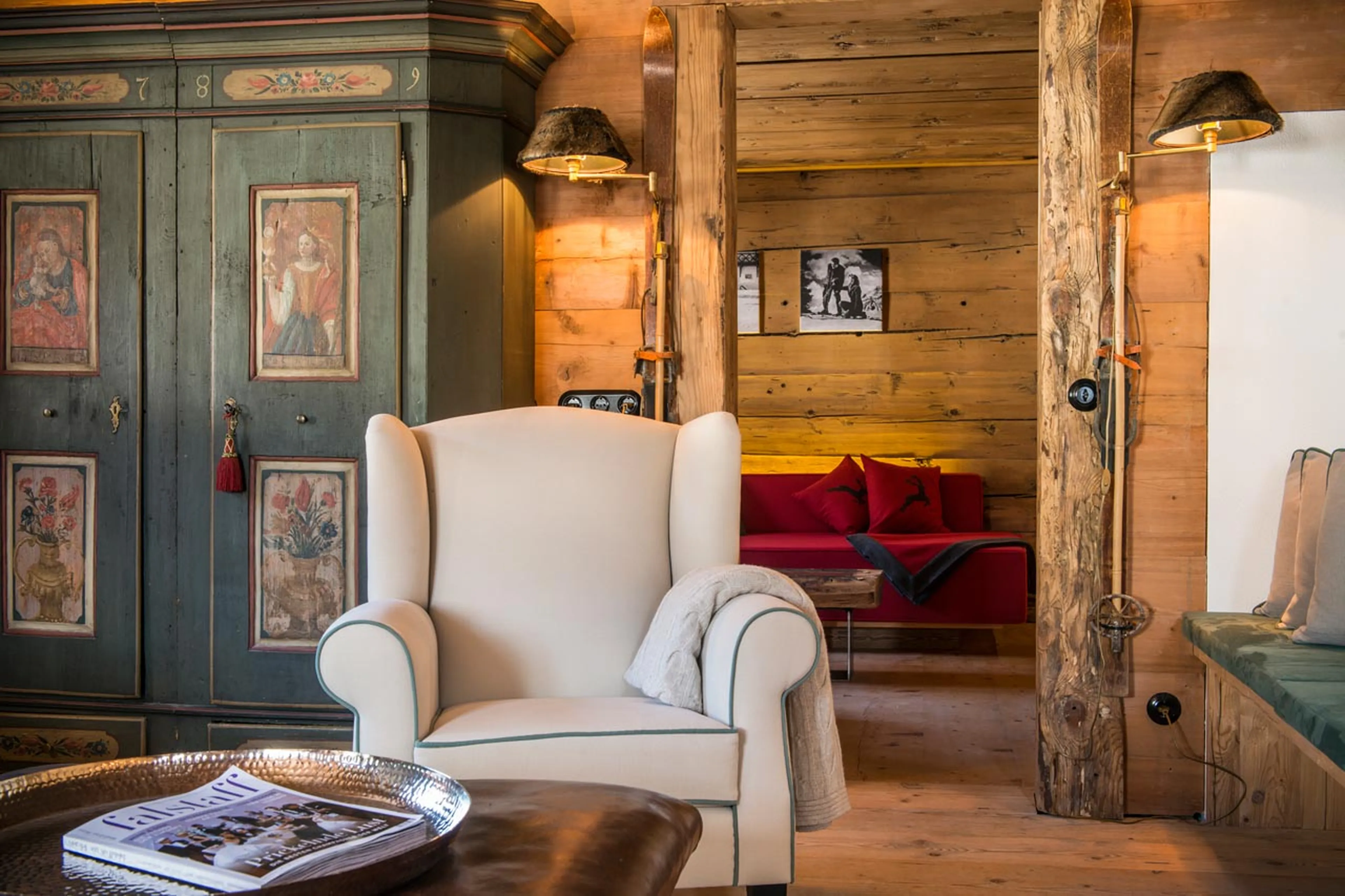 Wood-panelled living area of Chalet1597 in Lech
