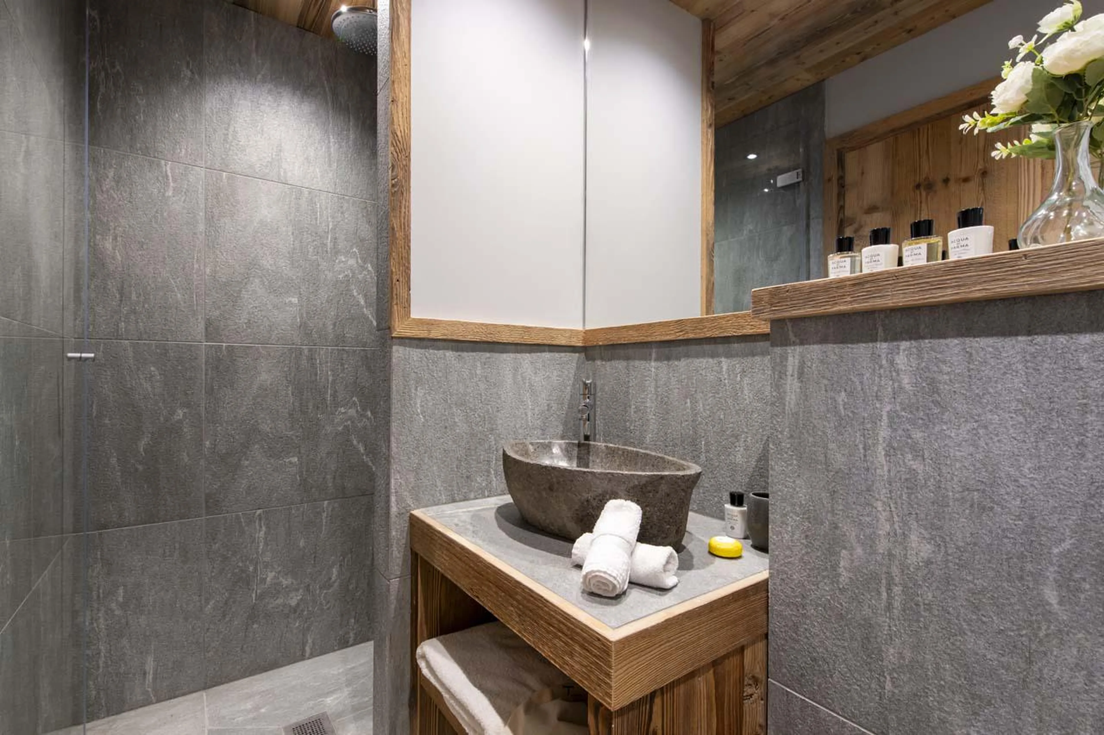 En-suite shower room with single basin at Chalet 1850 in Val d'Isere