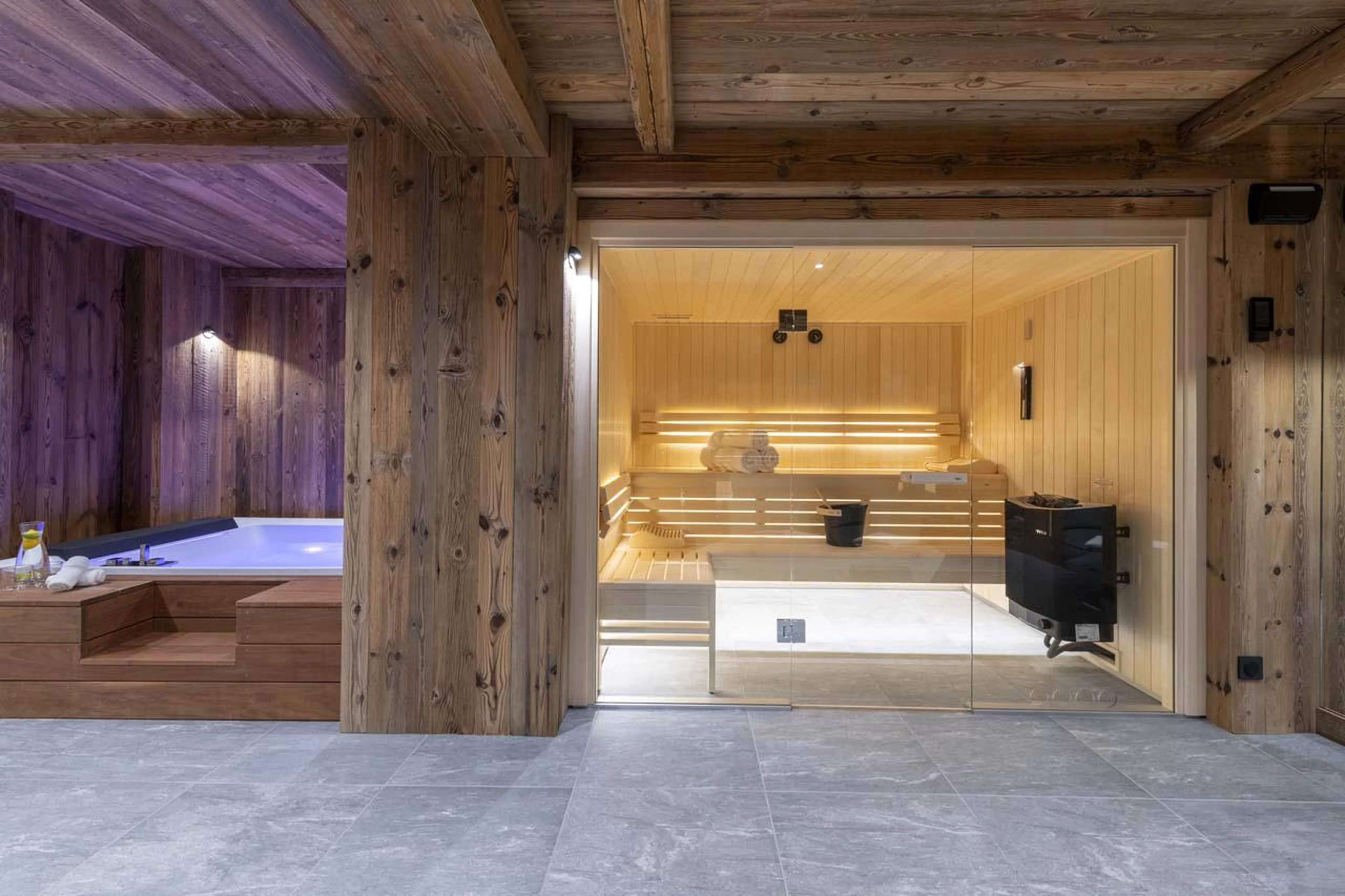 Sauna and hot tub within spa area at Chalet 1850 in Val d'Isere