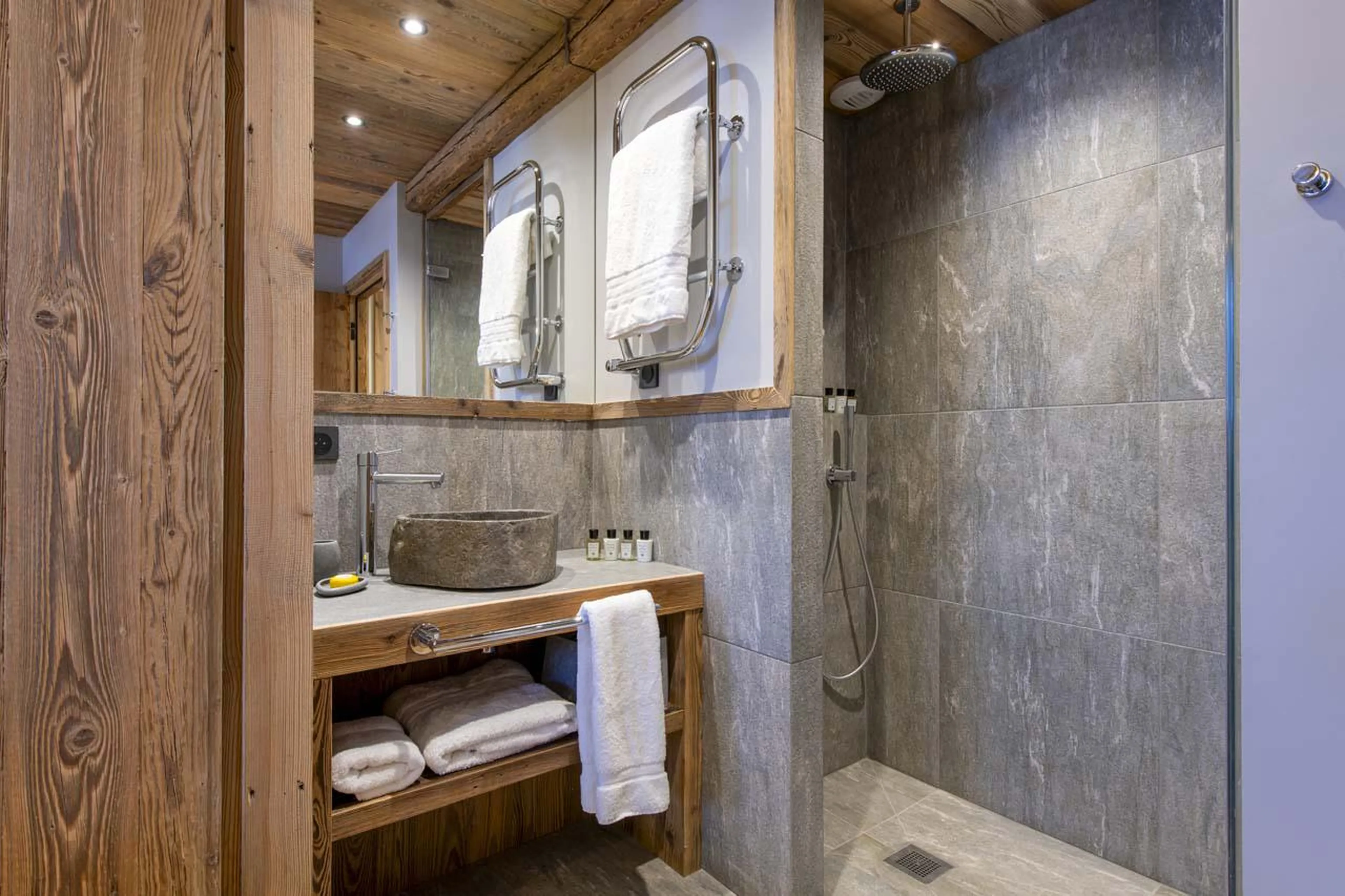 En-suite shower and single basin at Chalet 1855 in Val d'Isere