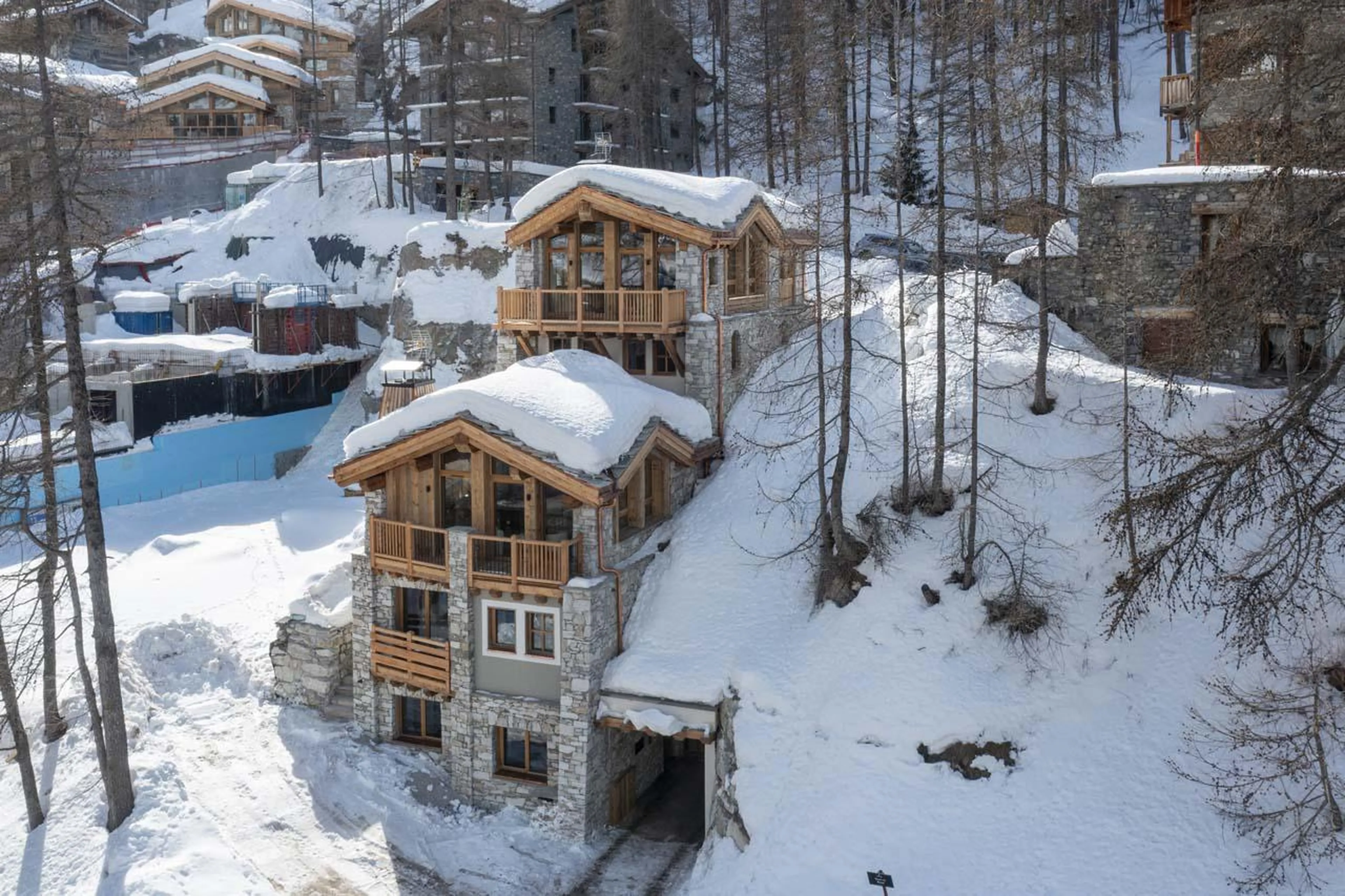 Snowy exterior of Chalet 1855 in Val d'Isere