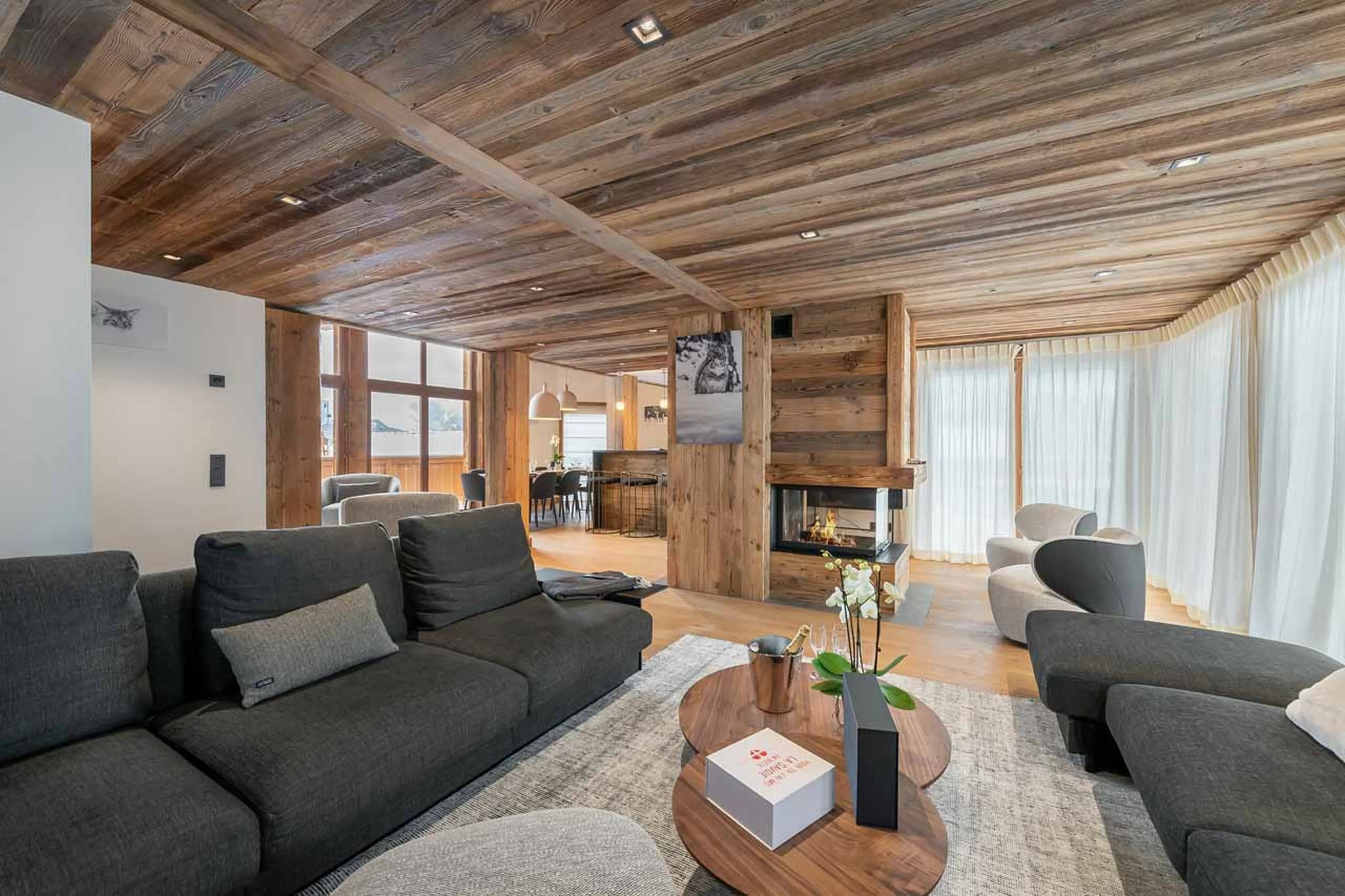 Fireplace in living area of Chalet CIUK in Courchevel 1550