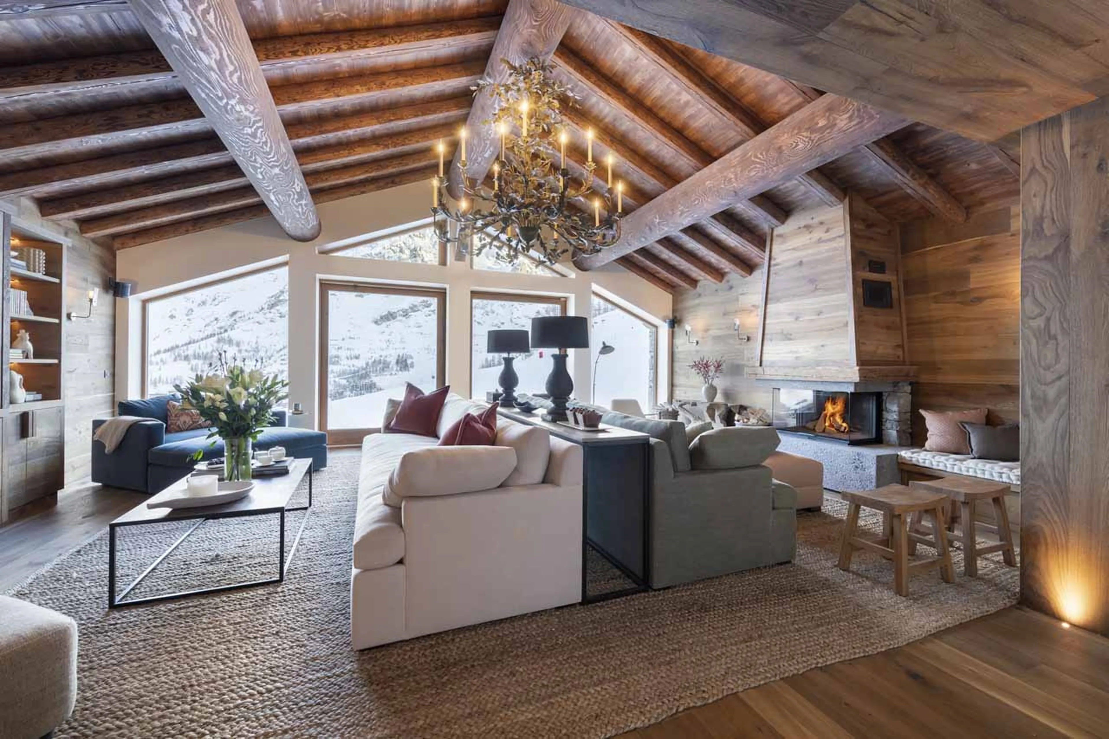 Expansive windows in living area of Chalet Abade in Val d'Isere