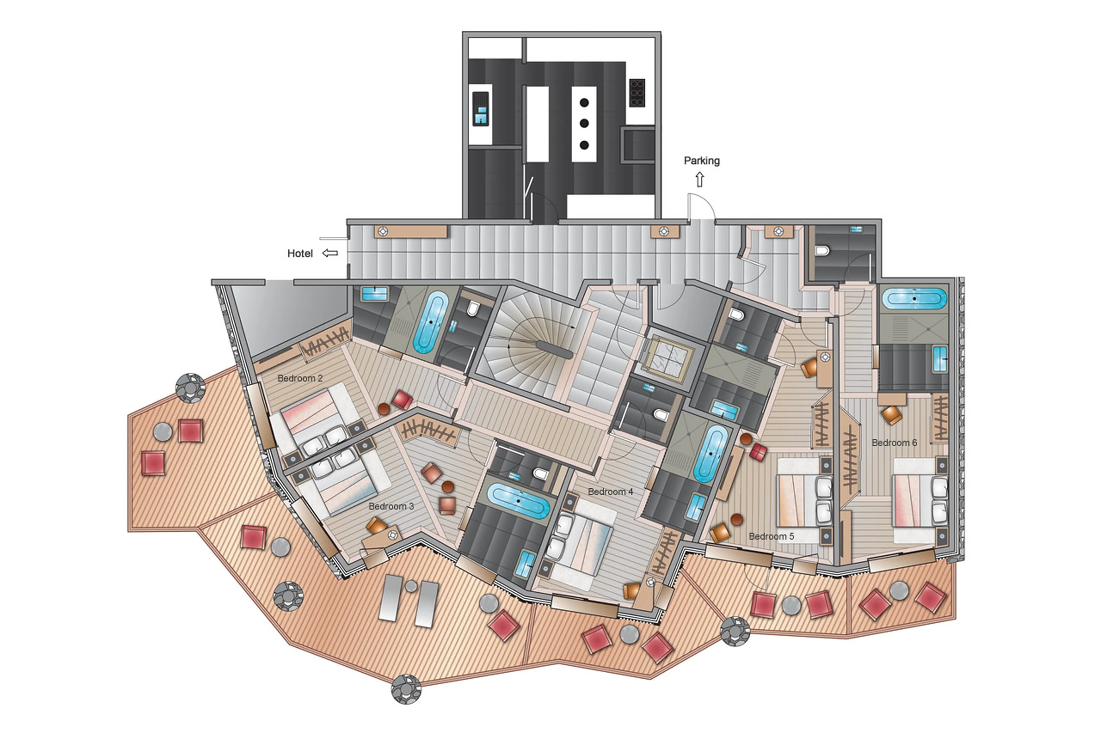 Level 1 floor plan of Chalet Abruzzes in Courchevel 1850