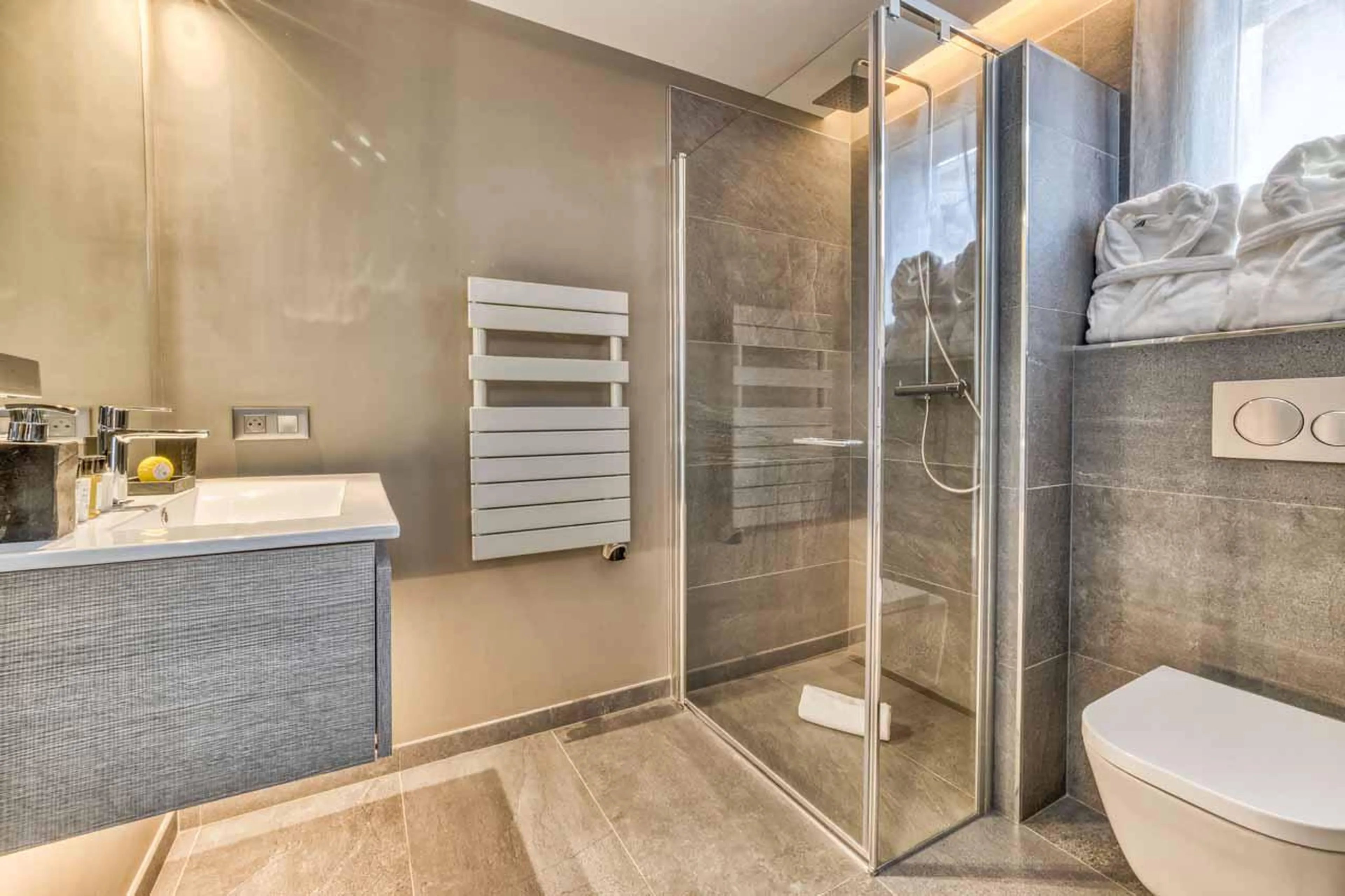 En-suite shower room at Chalet Acelia in Courchevel 1550