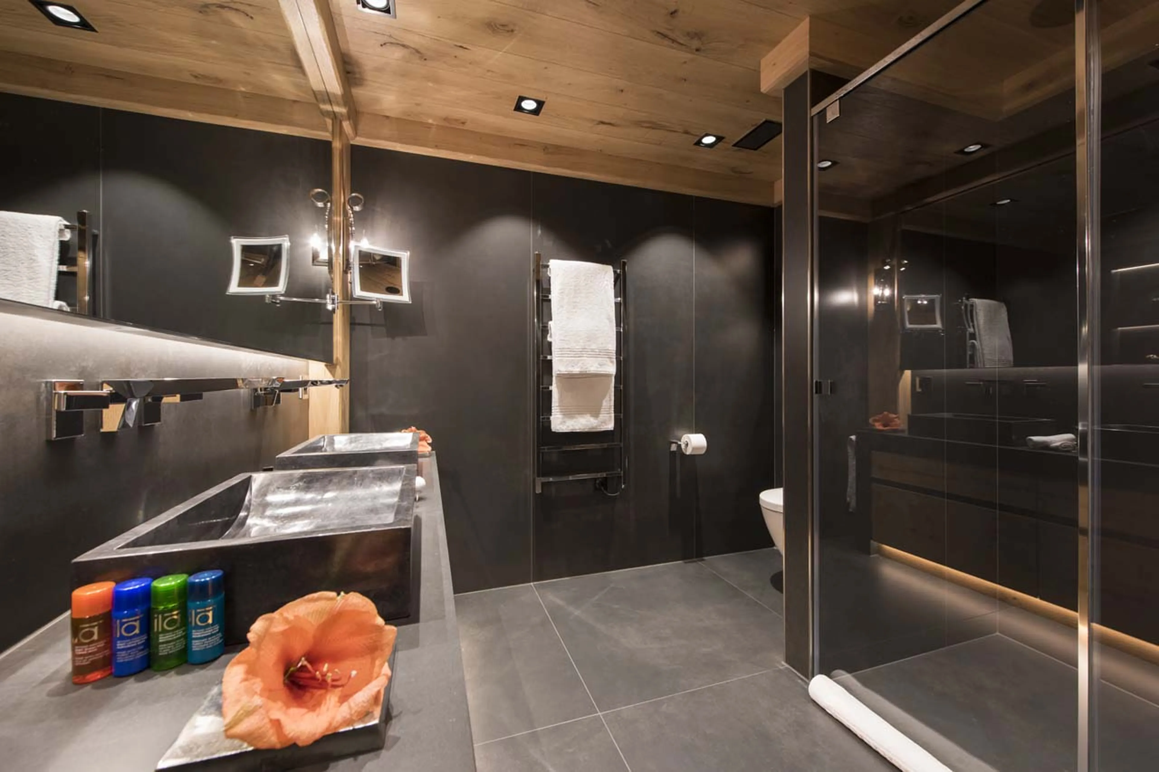 En-suite shower room at Chalet Aconcagua in Zermatt
