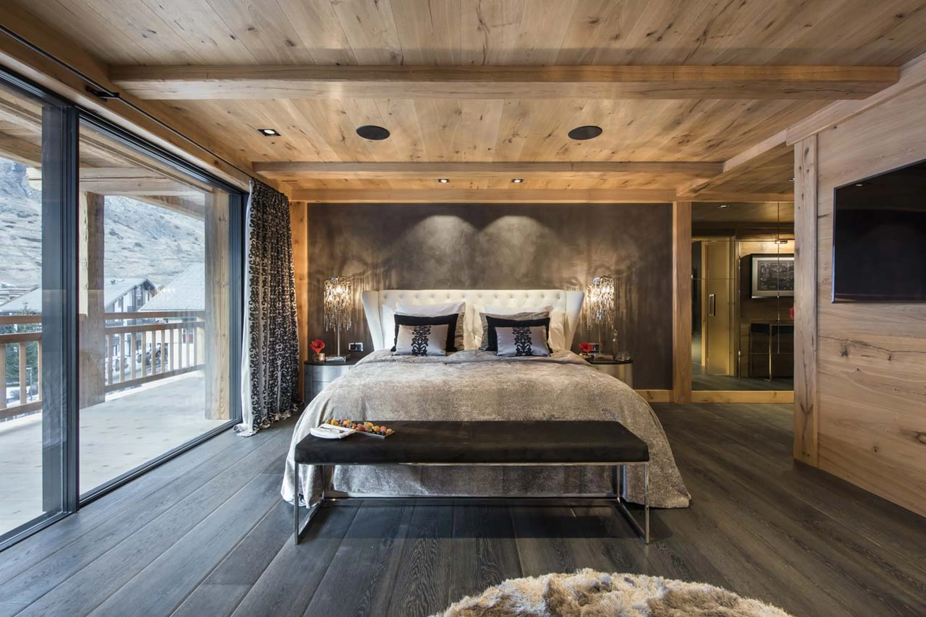 Master bedroom balcony at Chalet Aconcagua in Zermatt