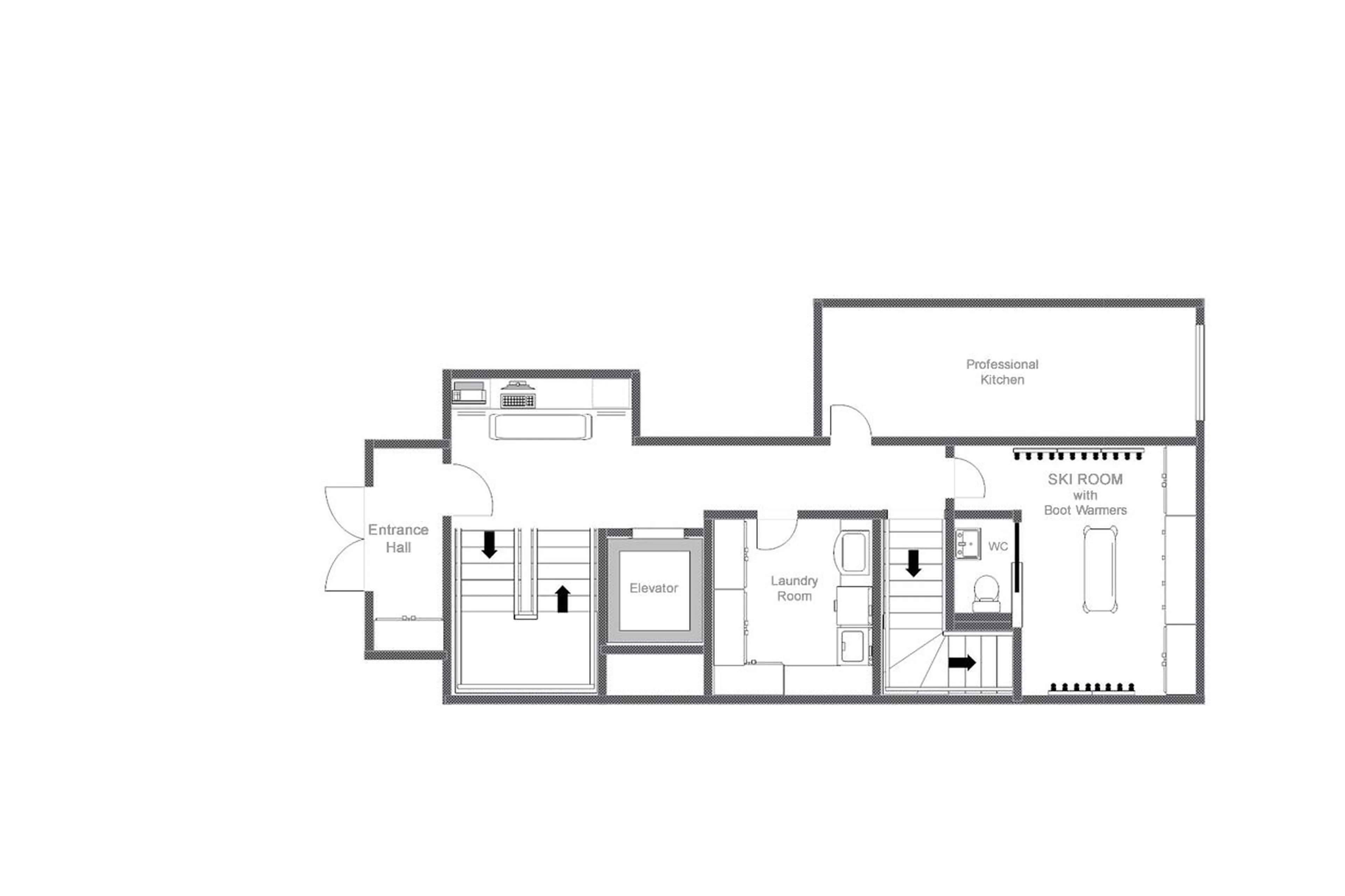 Floor plan of ground floor in Chalet Aconcagua in Zermatt