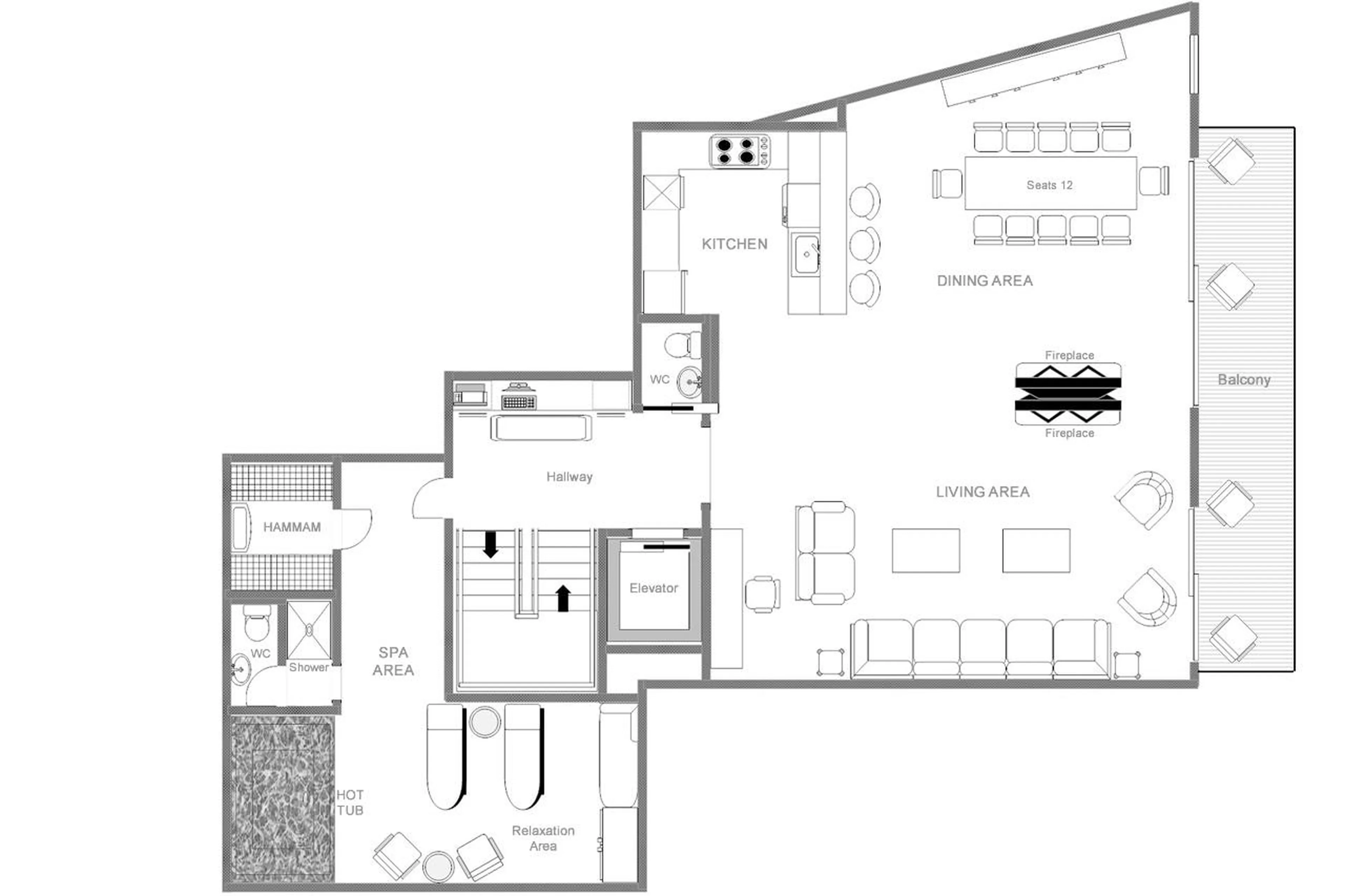 Floor plan of third floor at Chalet Aconcagua in Zermatt