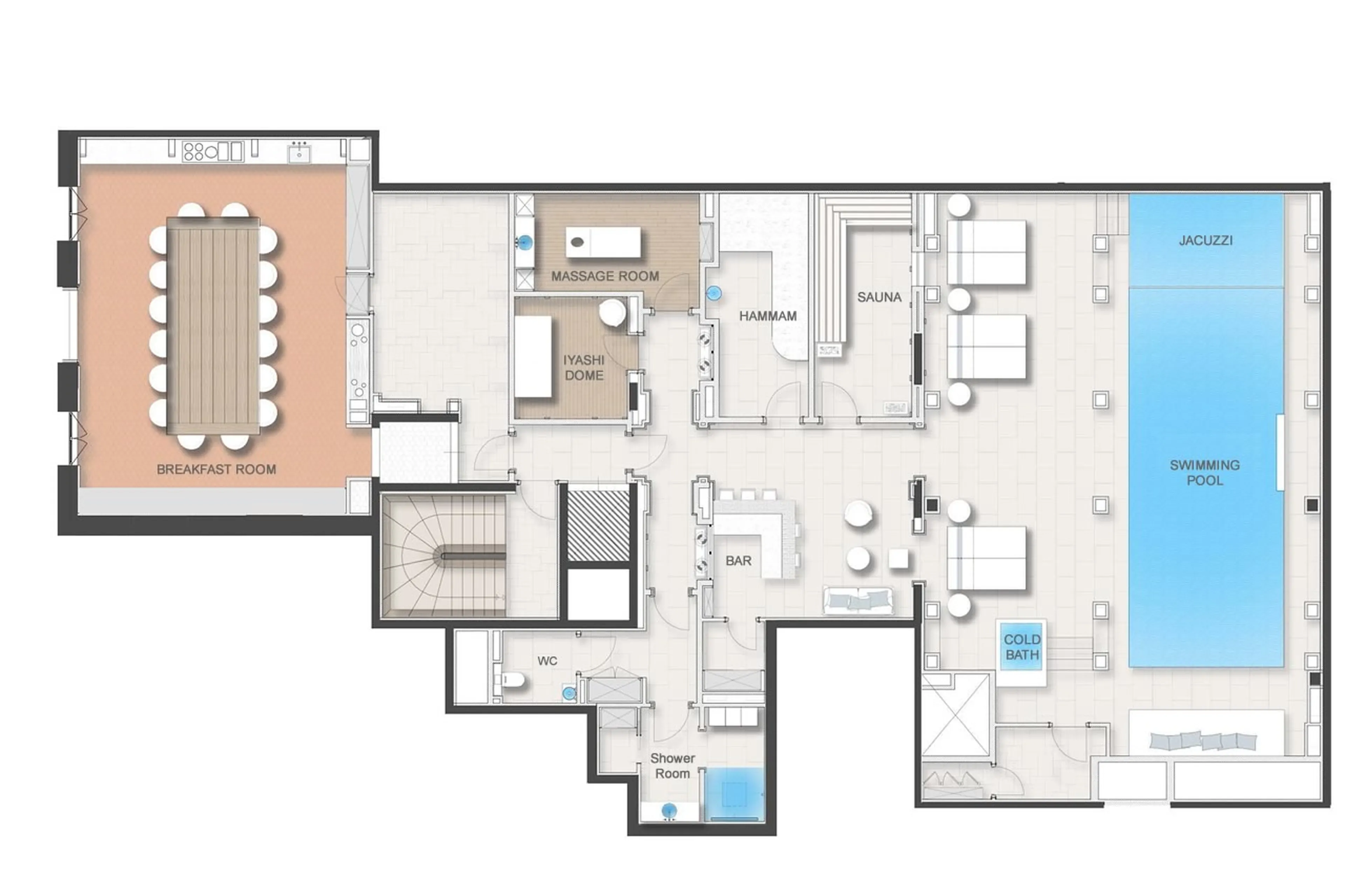 Level 0 floor plan of Chalet Airelles 1946 in Courchevel 1850