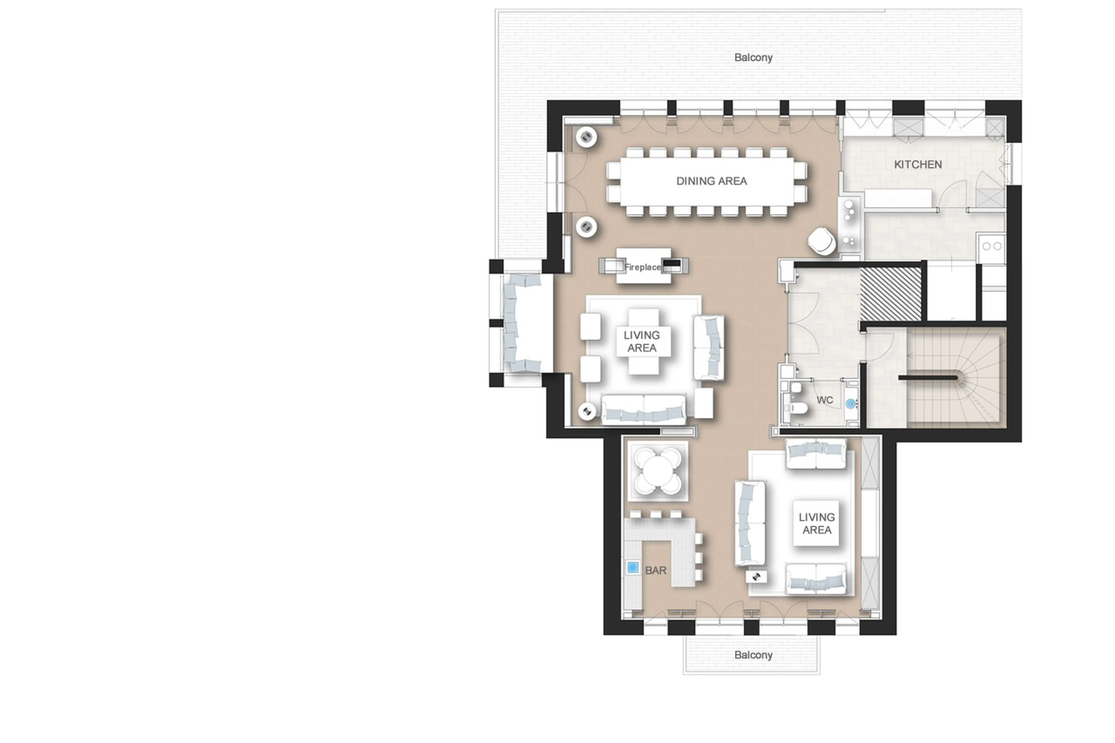 Level 3 floor plan of Chalet Airelles 1992 in Courchevel 1850