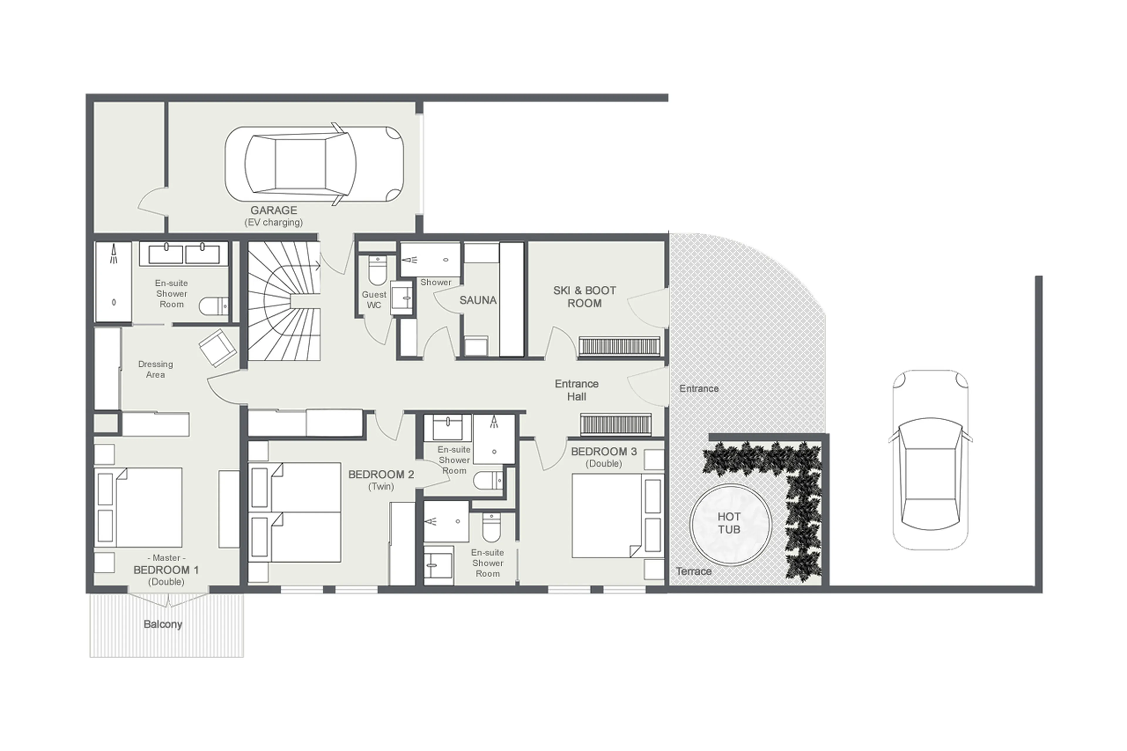 Level 0 floor plan of Chalet Alena in Les Gets