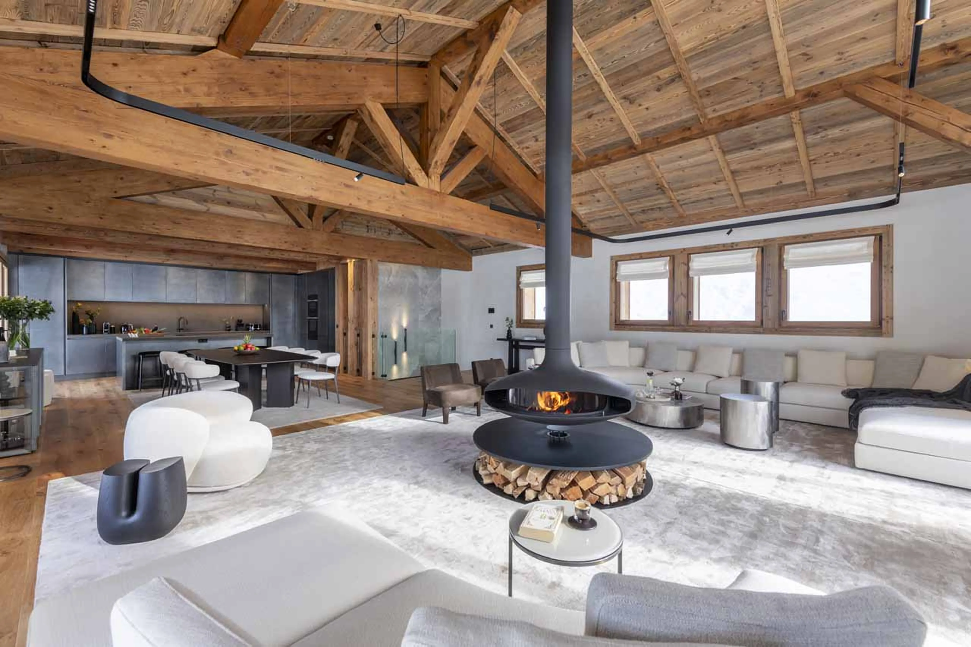 Living area open-plan at Chalet Alena in Les Gets