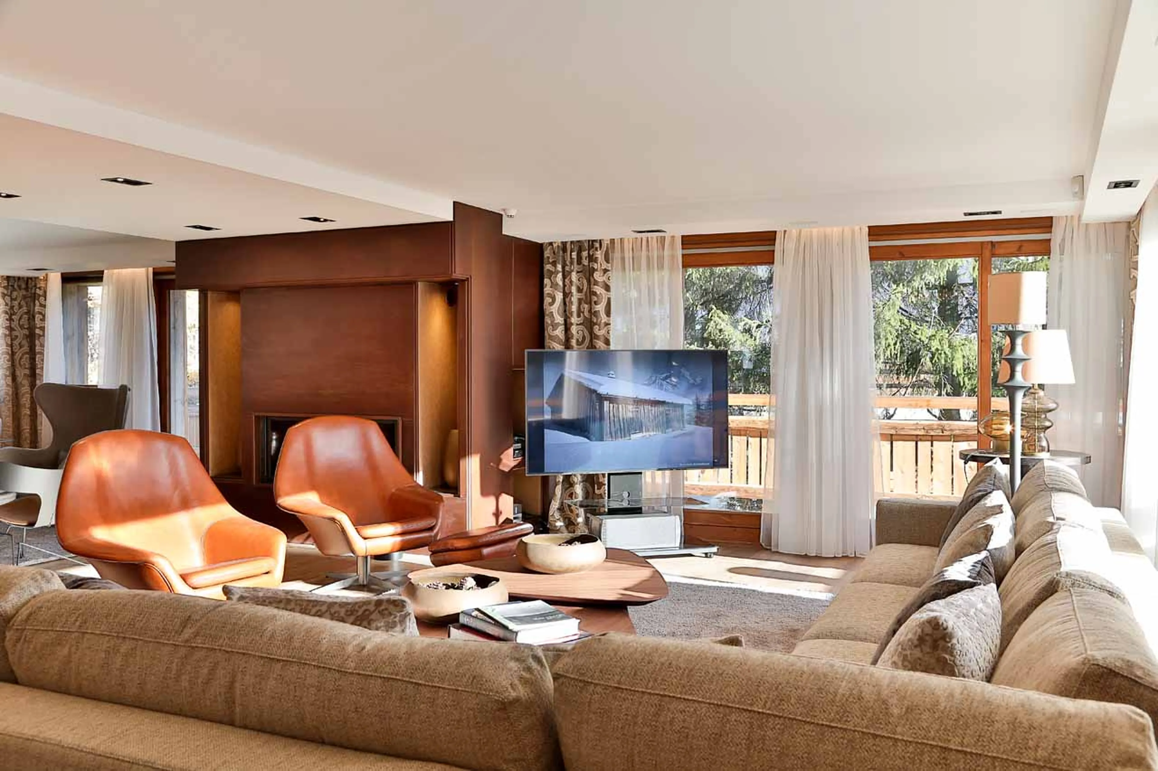 Living area sofas at Chalet Alexandra in Megeve