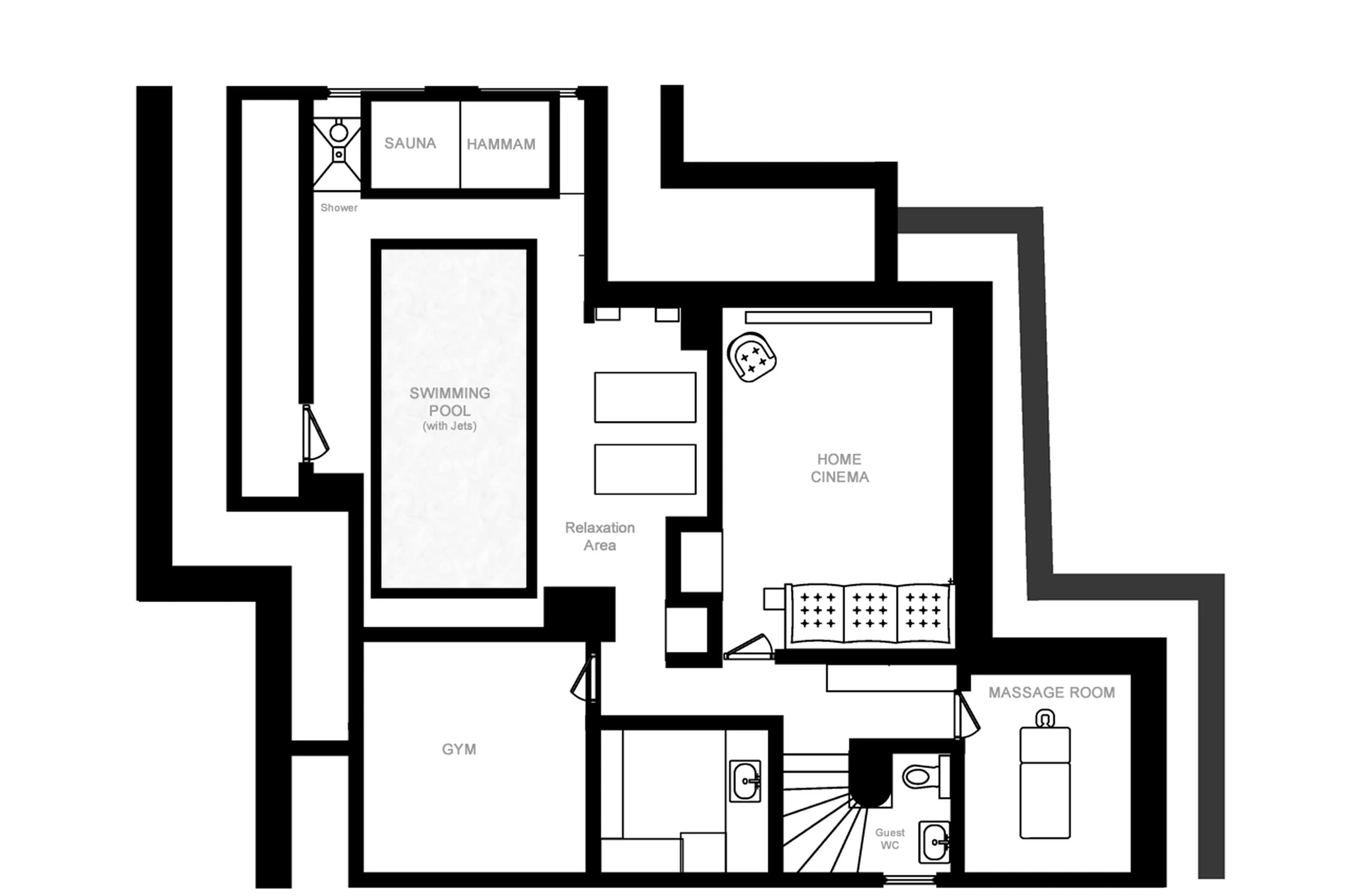 Level -2 floor plan of Chalet Alice in Meribel