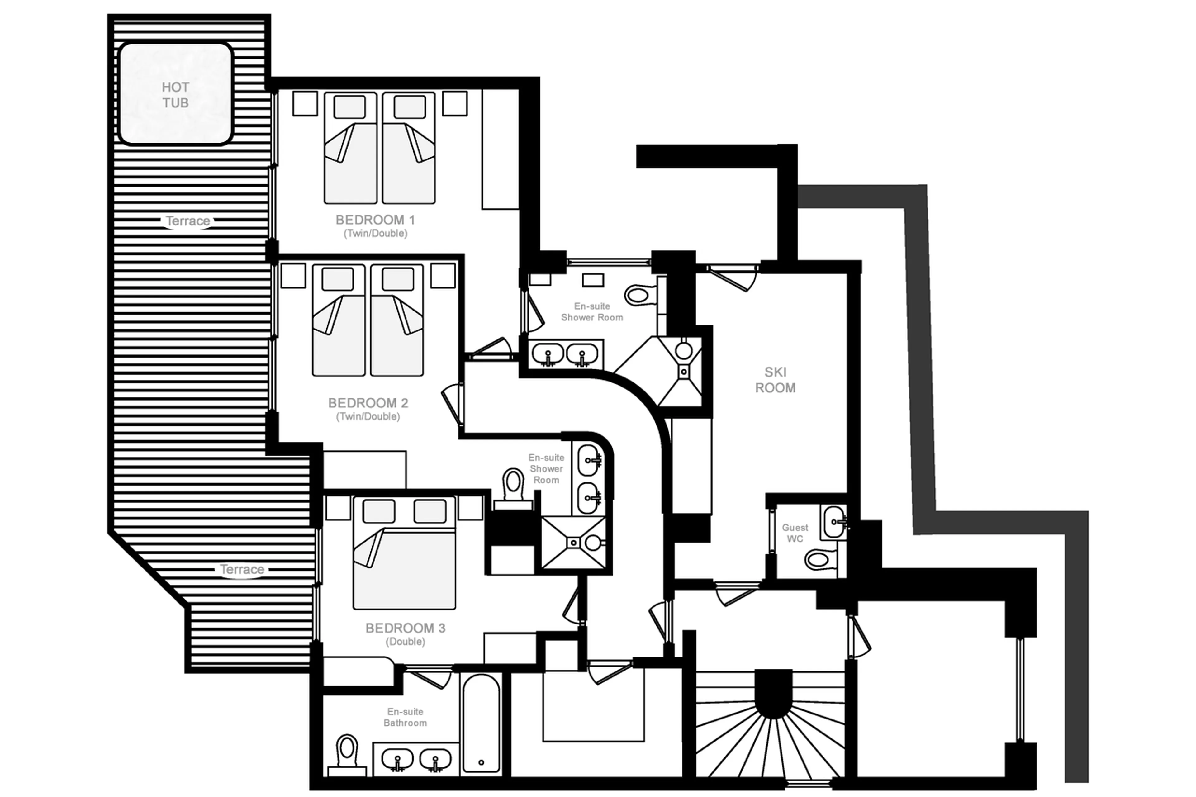 Level -1 floor plan of Chalet Alice in Meribel