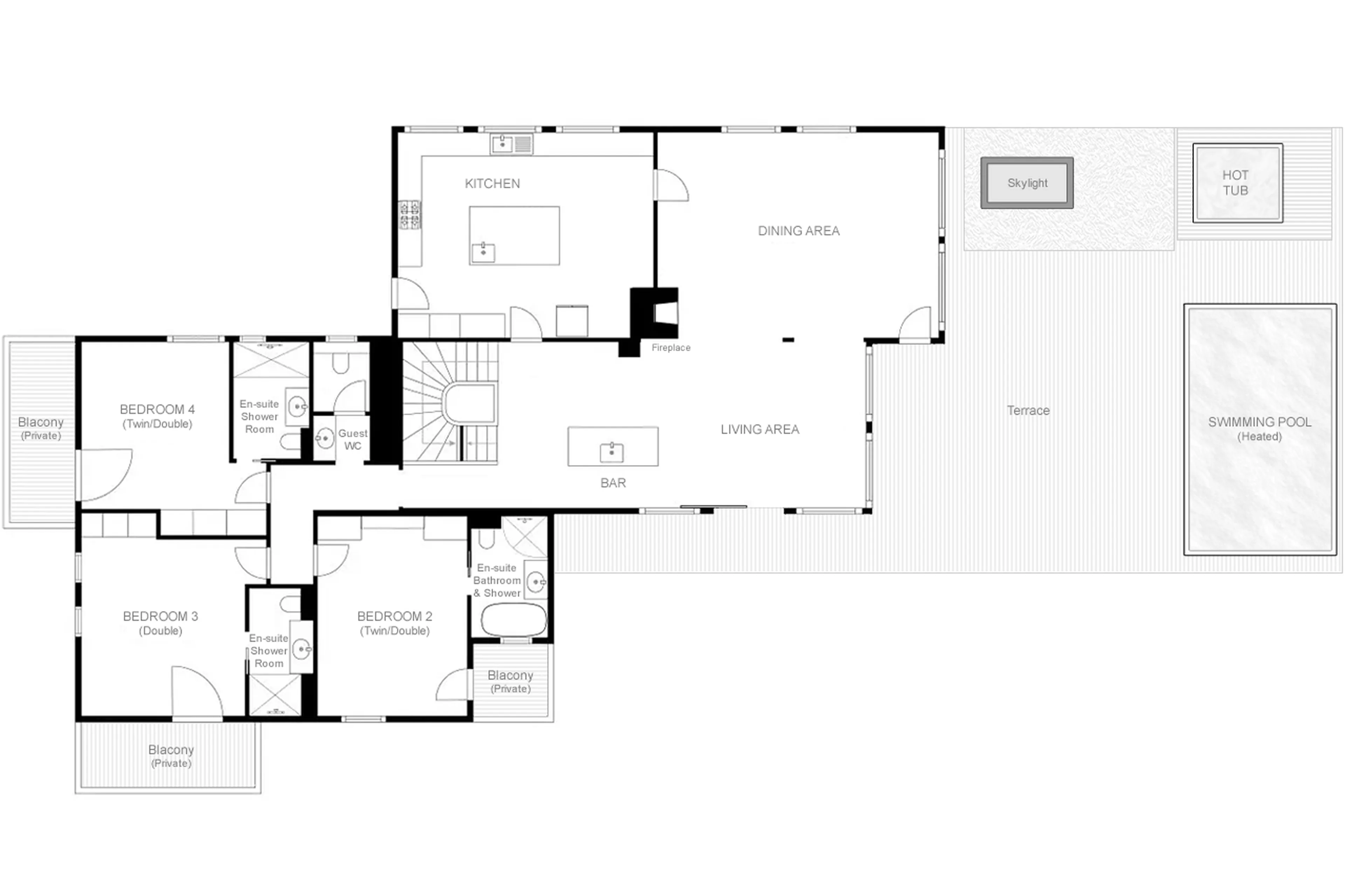 Level 1 floor plan of Chalet Alpaca in Meribel
