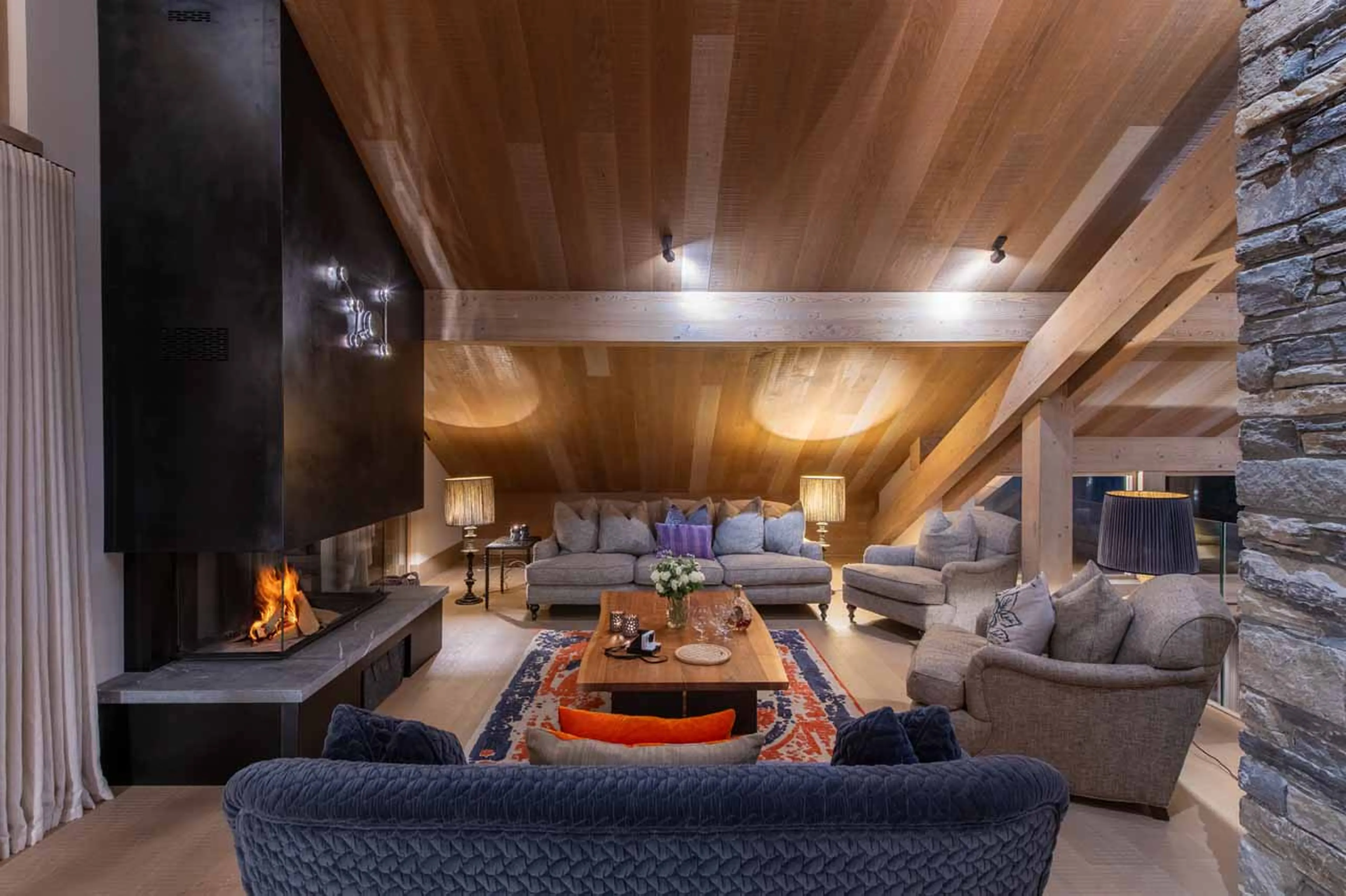 Sitting area on top floor at Chalet Alpaca in Meribel