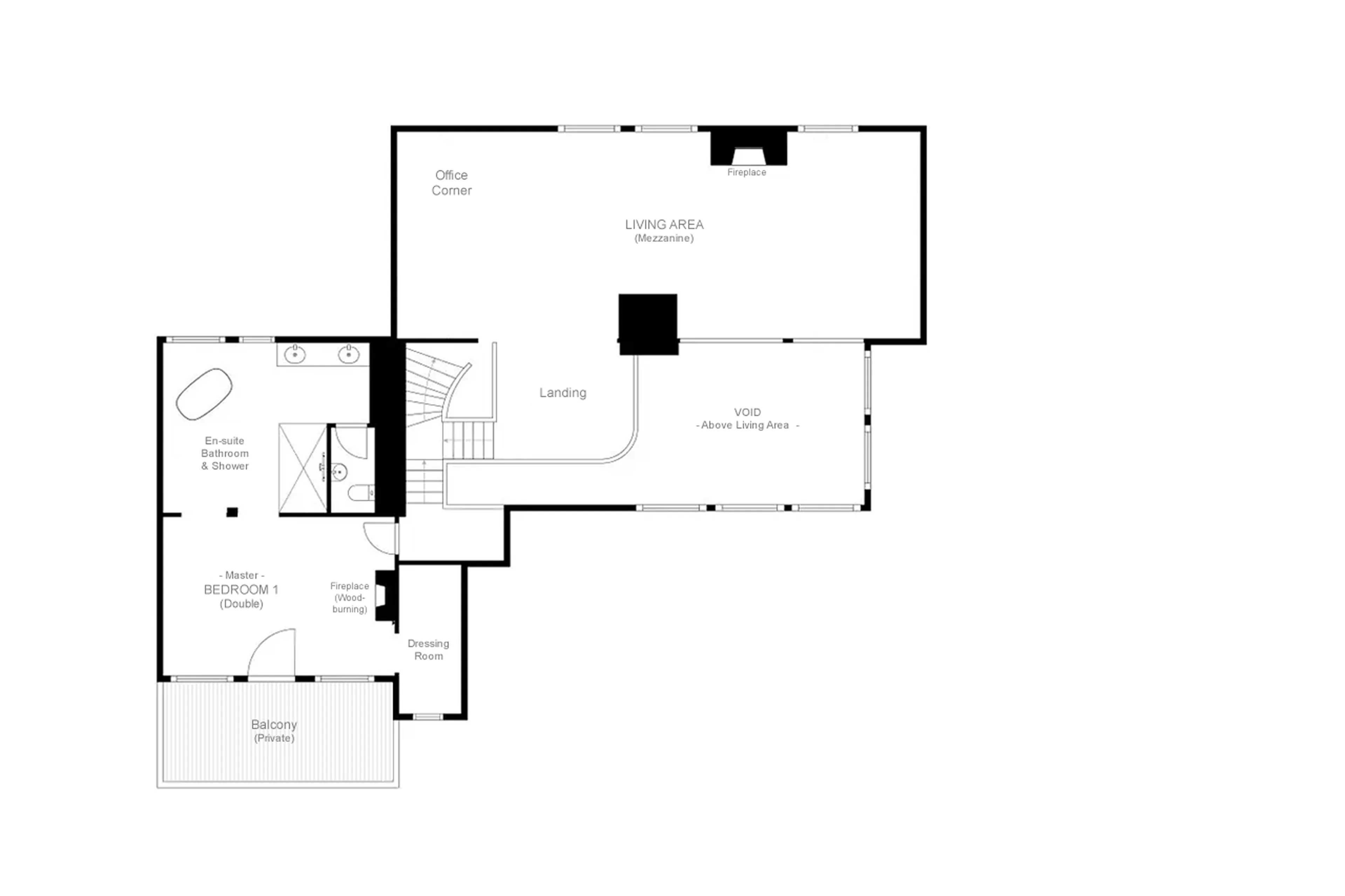 Level 2 and Mezzanine floor plan of Chalet Alpaca in Meribel