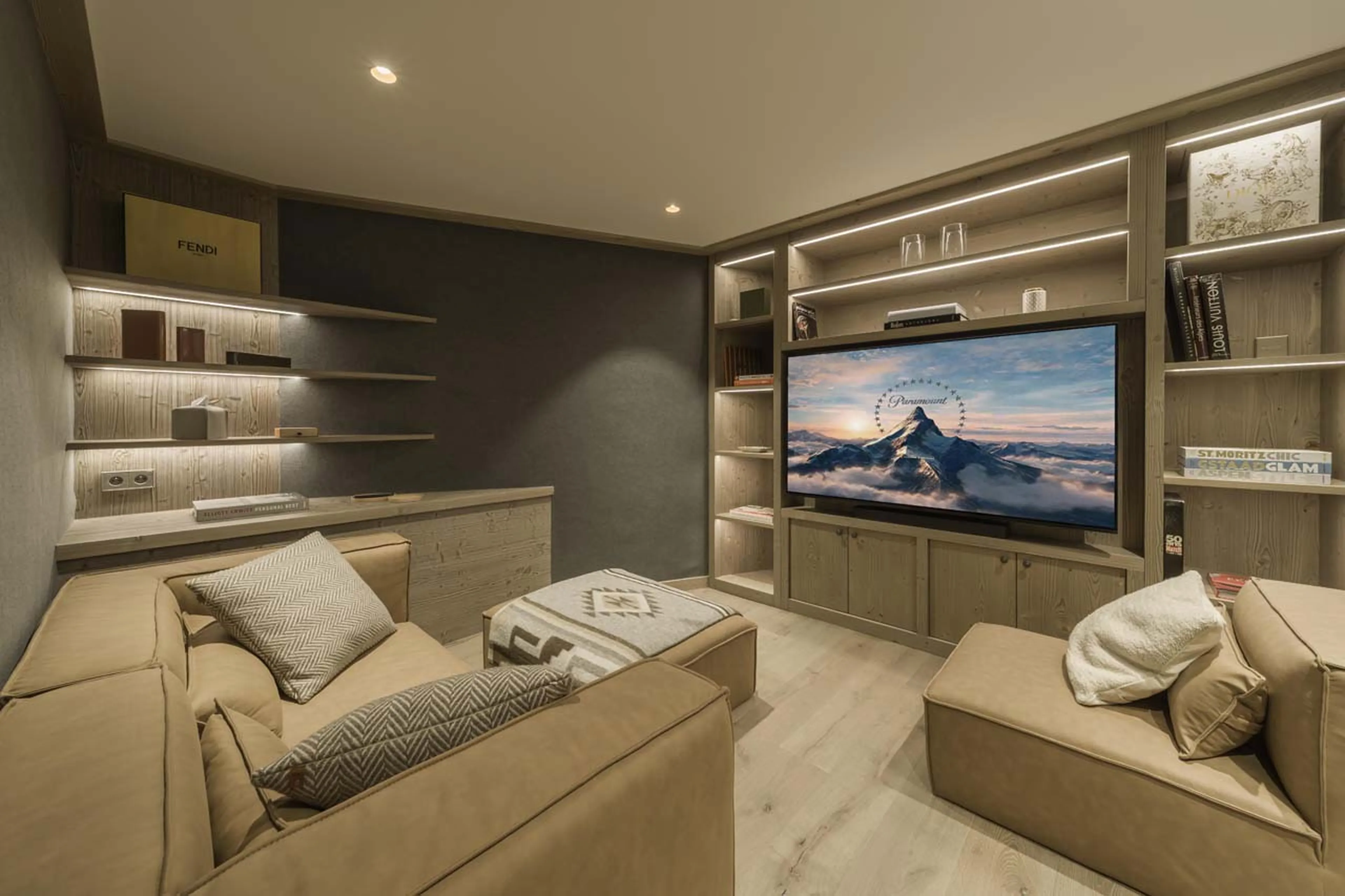 TV room with sofas armchair in Chalet Alpin, Courchevel 1850