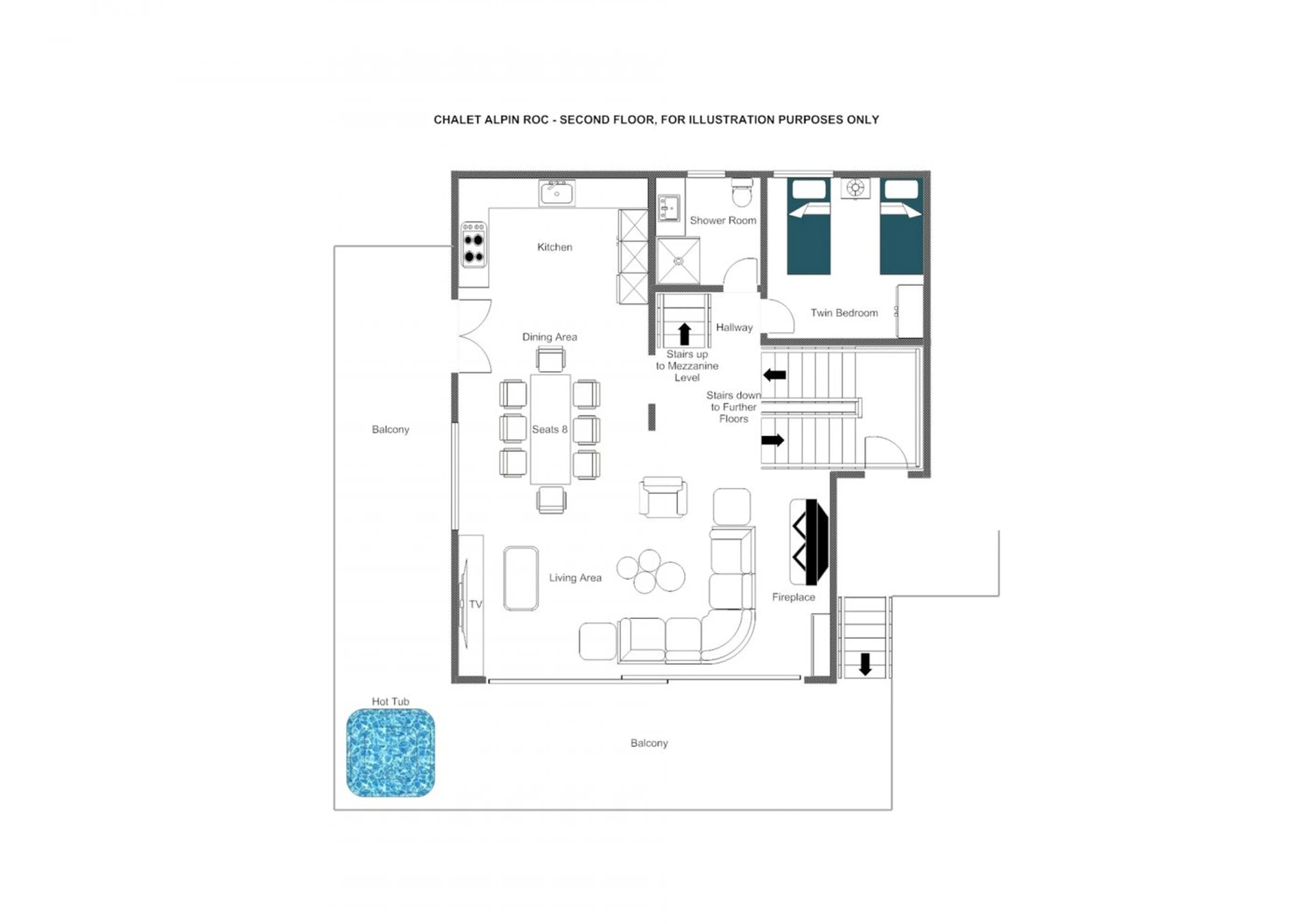 Level 2 floor plan of Chalet Alpine Roc in Verbier