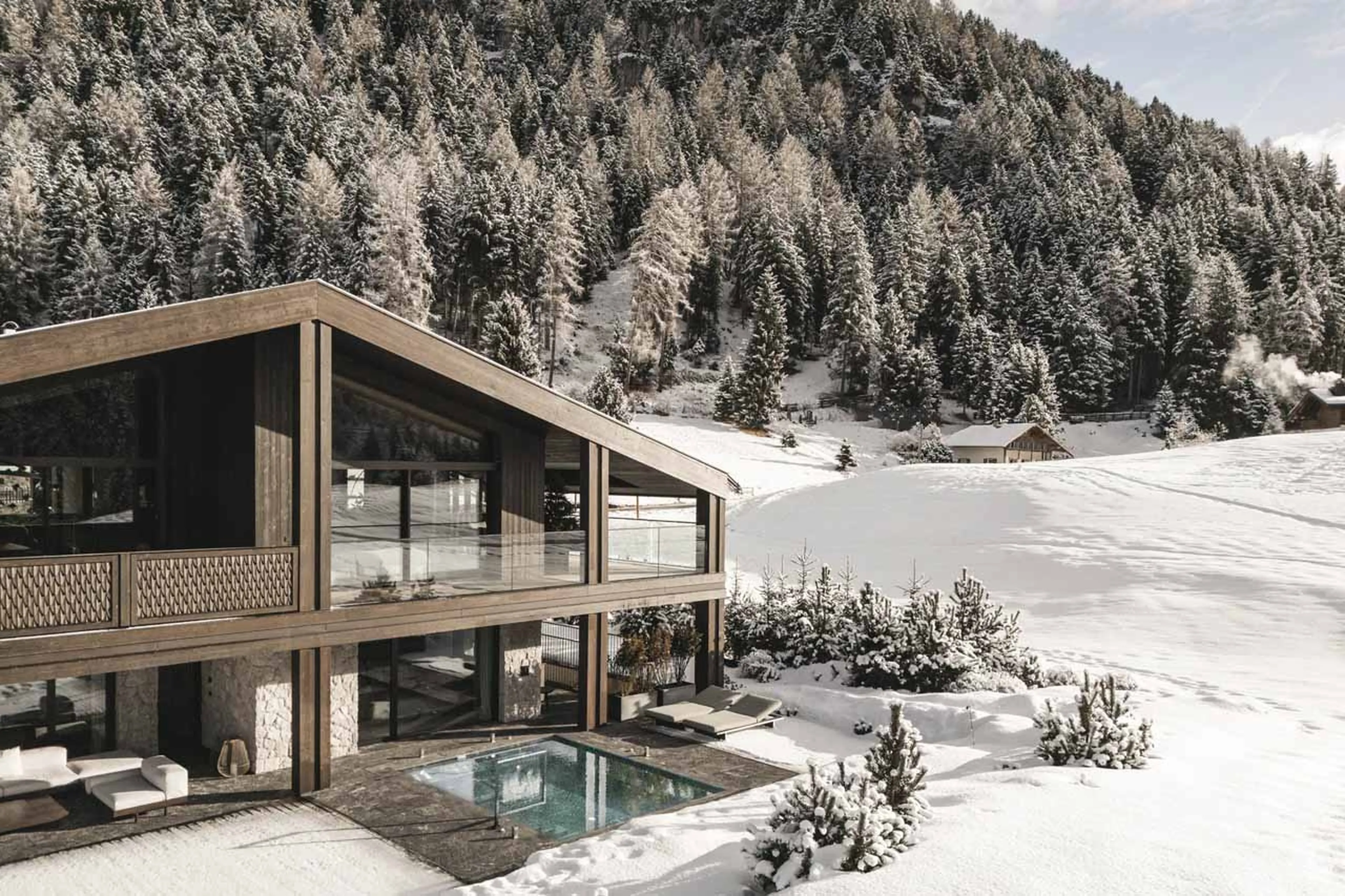 Exterior pool at Chalet Alpurio in Val Gardena