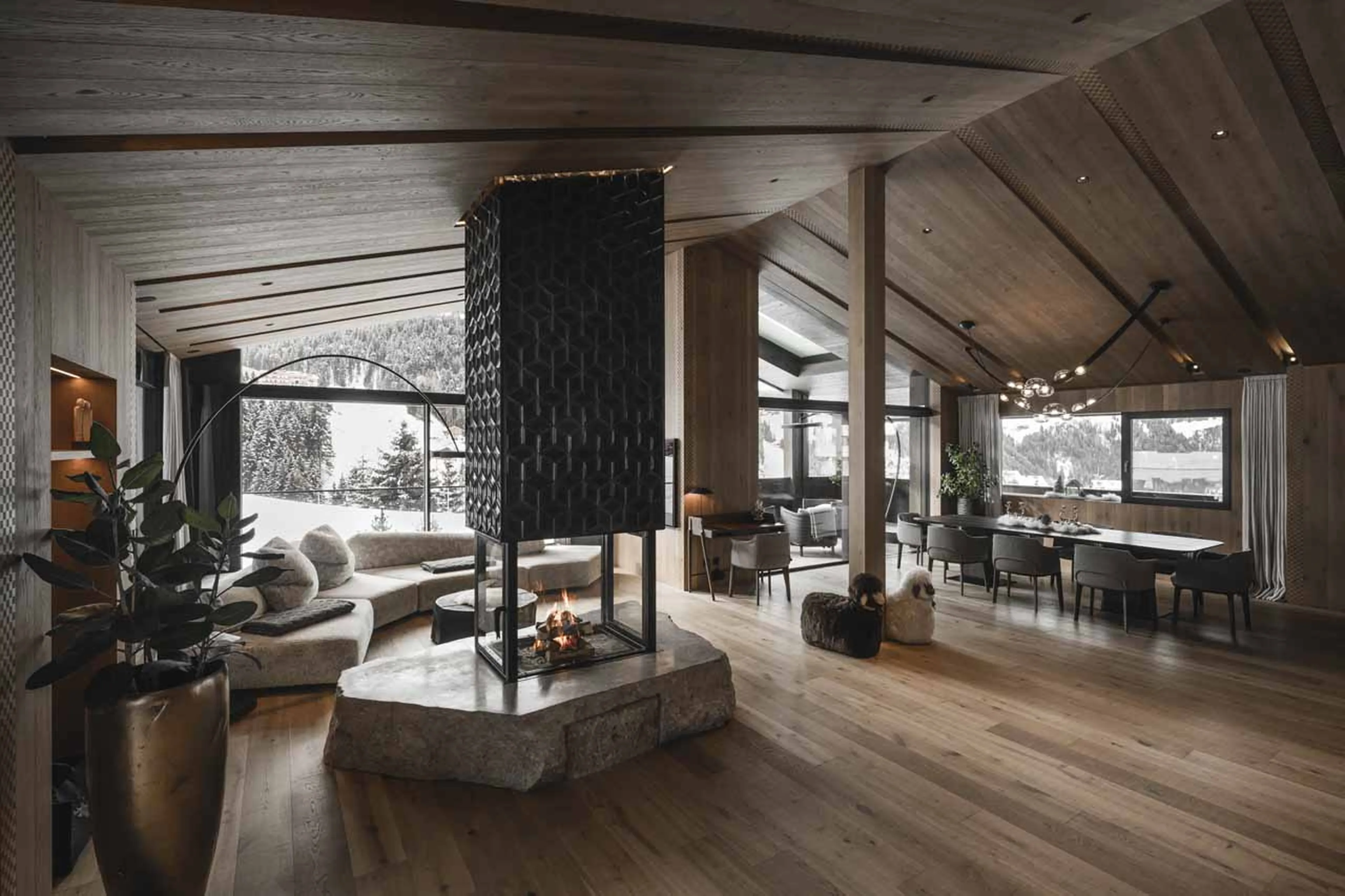 Fireplace at Chalet Alpurio in Val Gardena