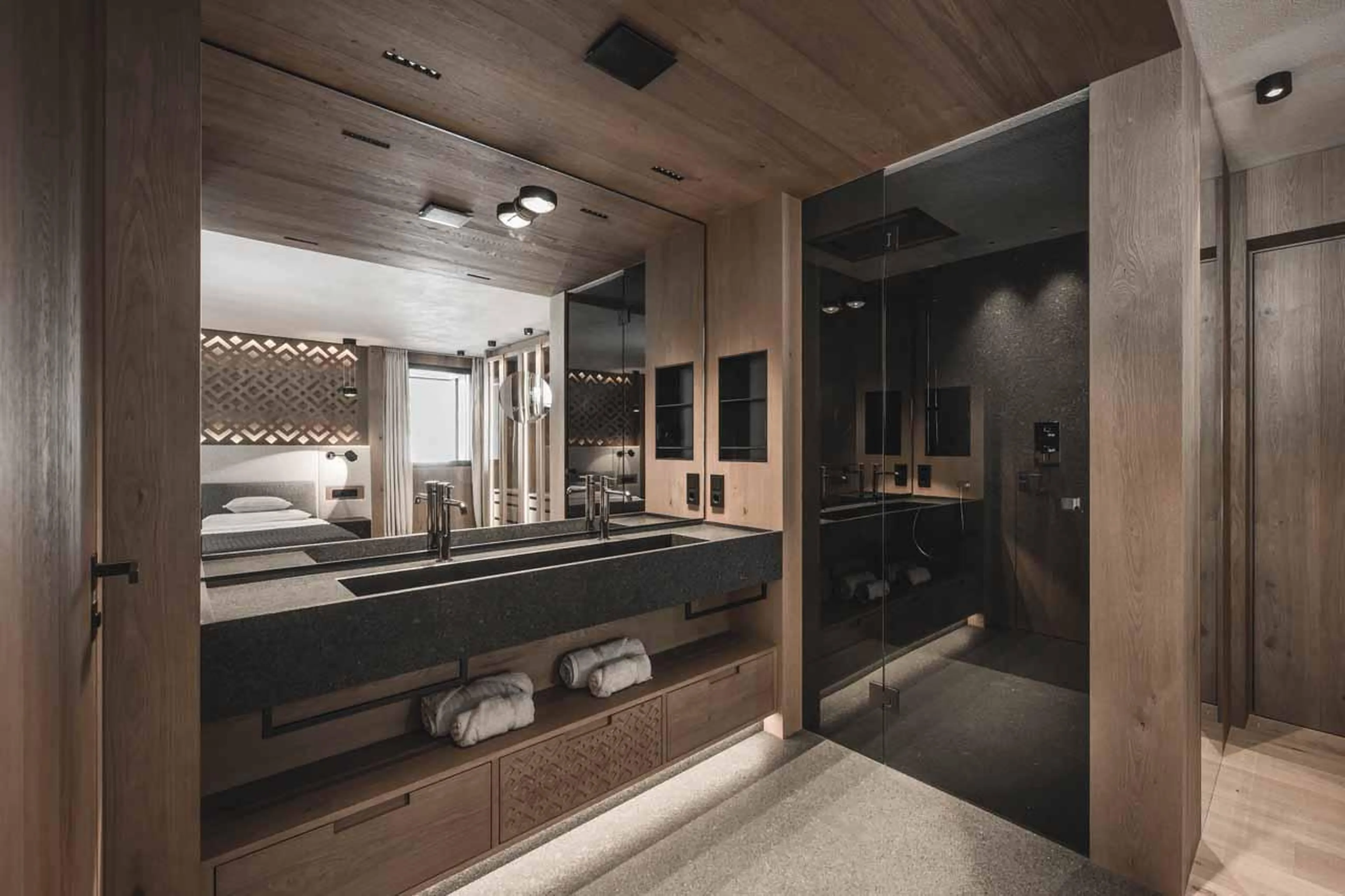 En-suite shower room at Chalet Alpurio in Val Gardena