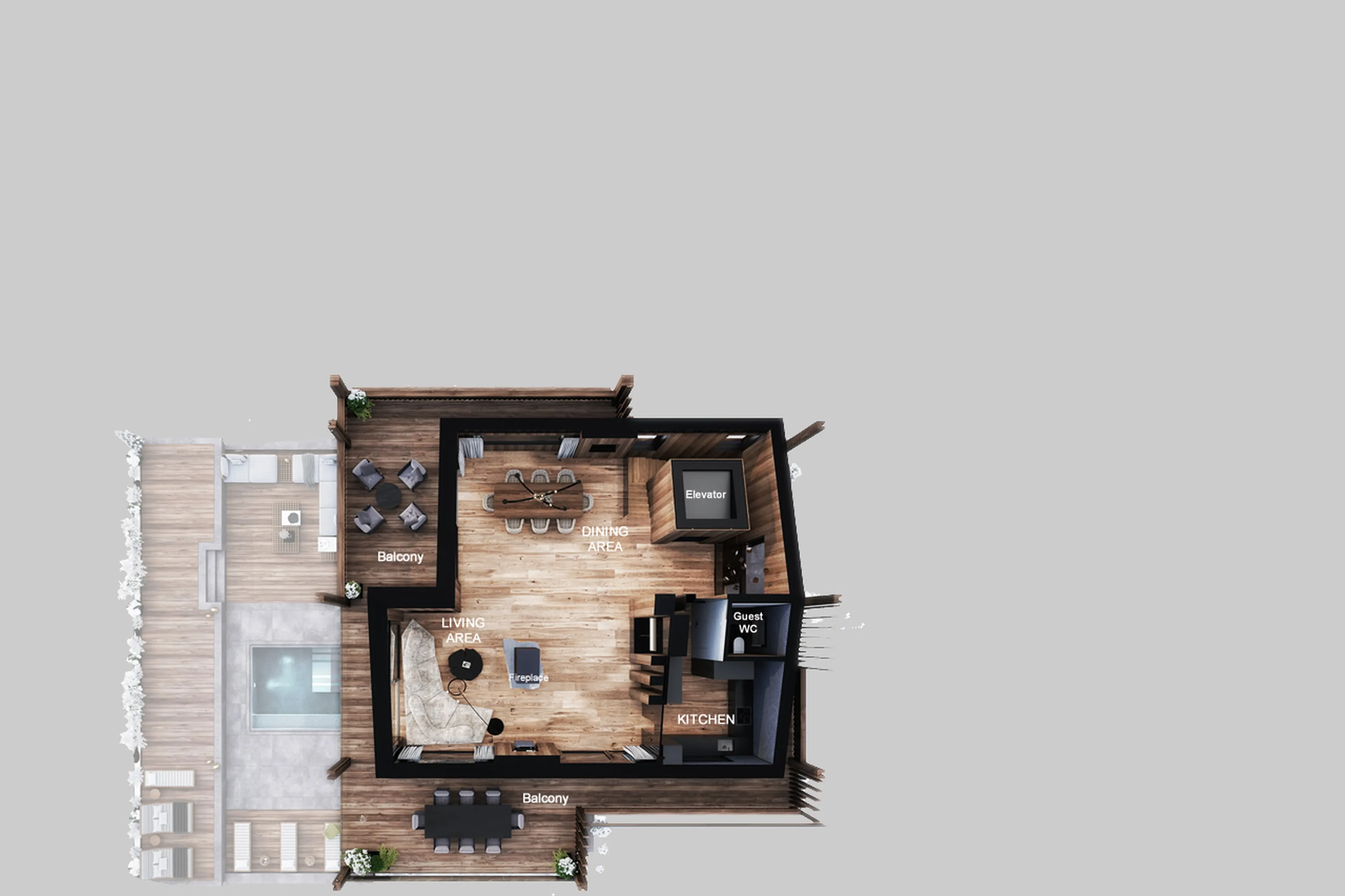 Level 1 floor plan of Chalet Alpurio in Val Gardena