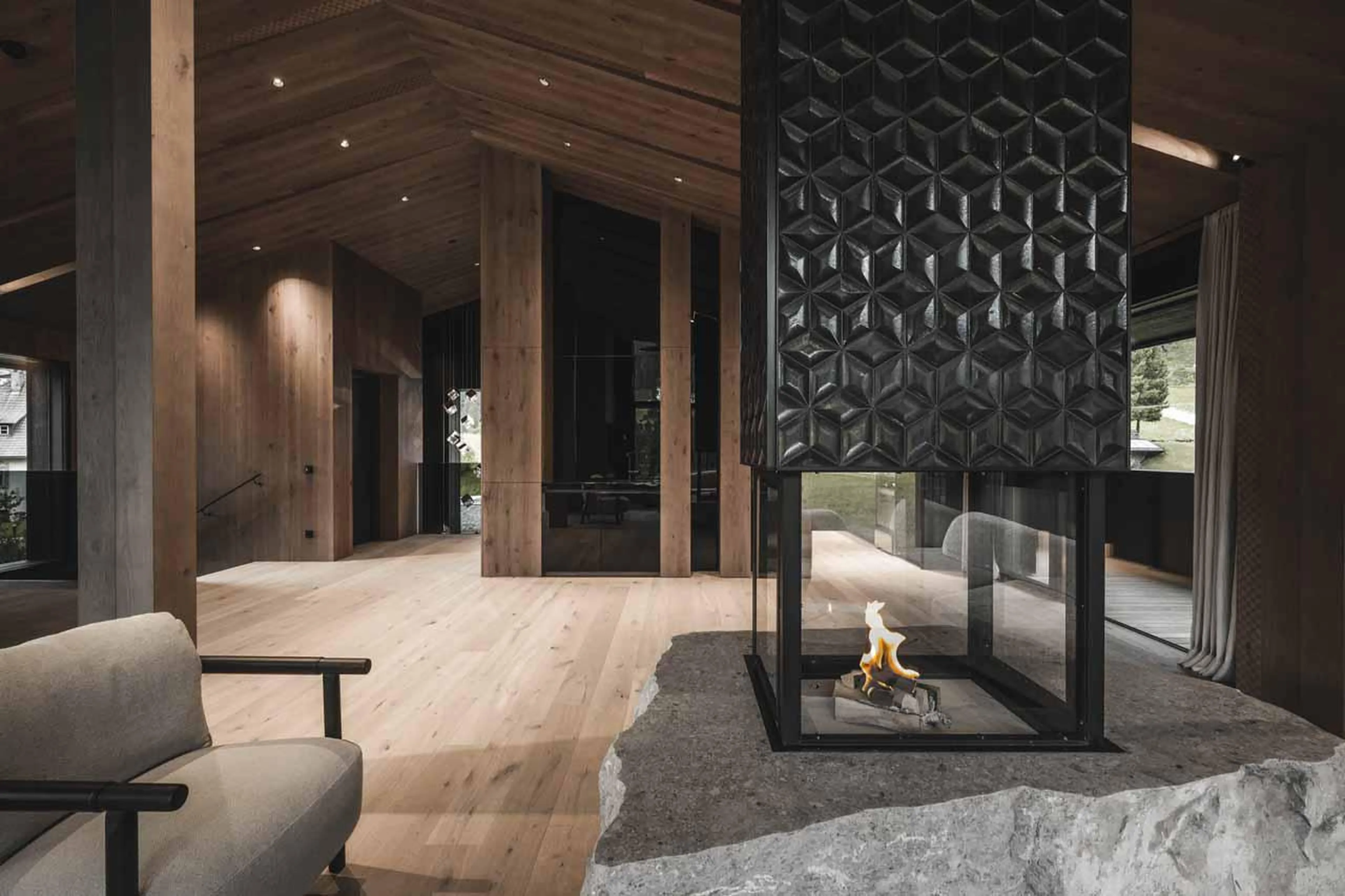 Fireplace at Chalet Alpurio in Val Gardena