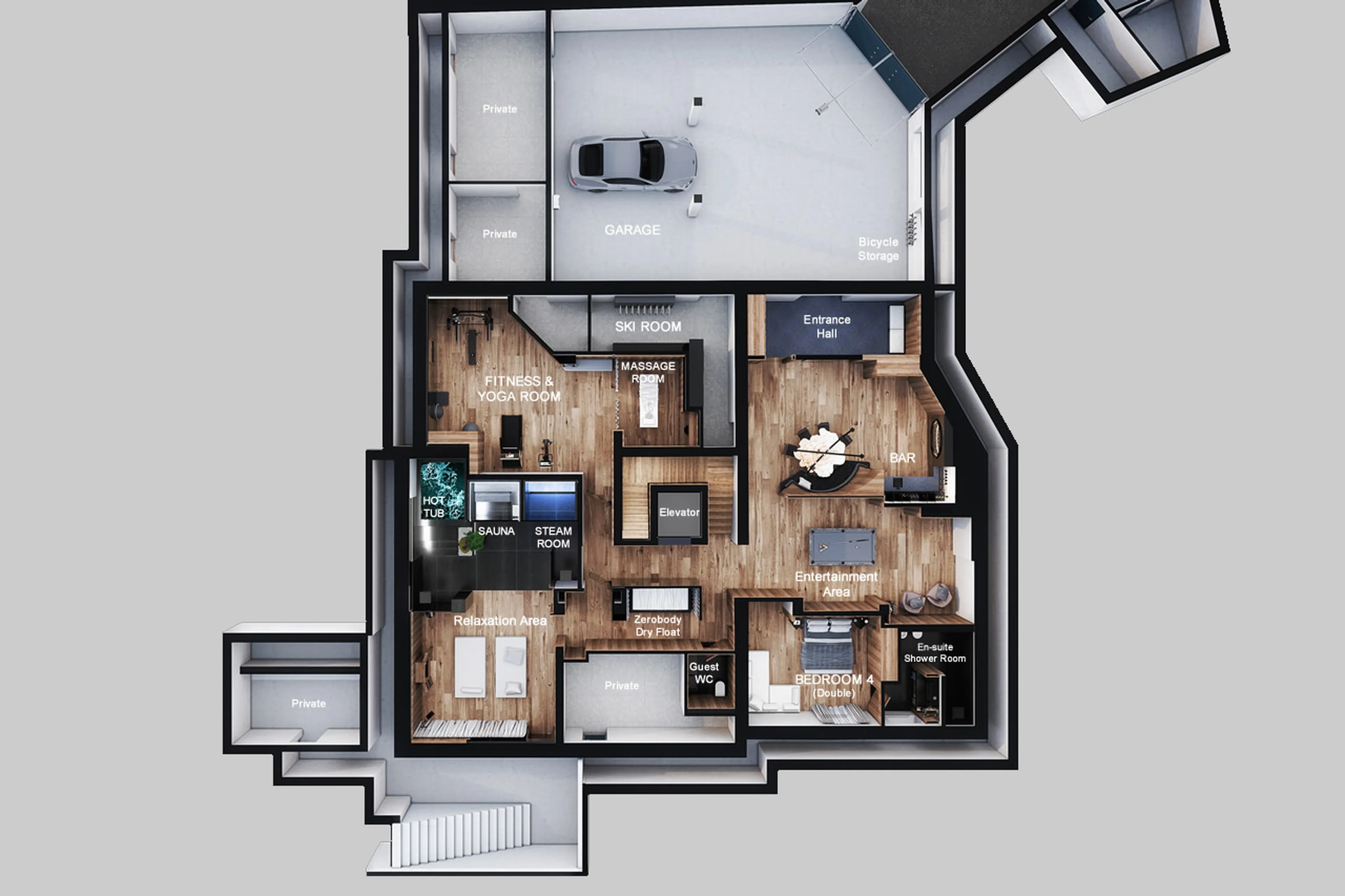 Level -1 floor plan of Chalet Alpurio in Val Gardena