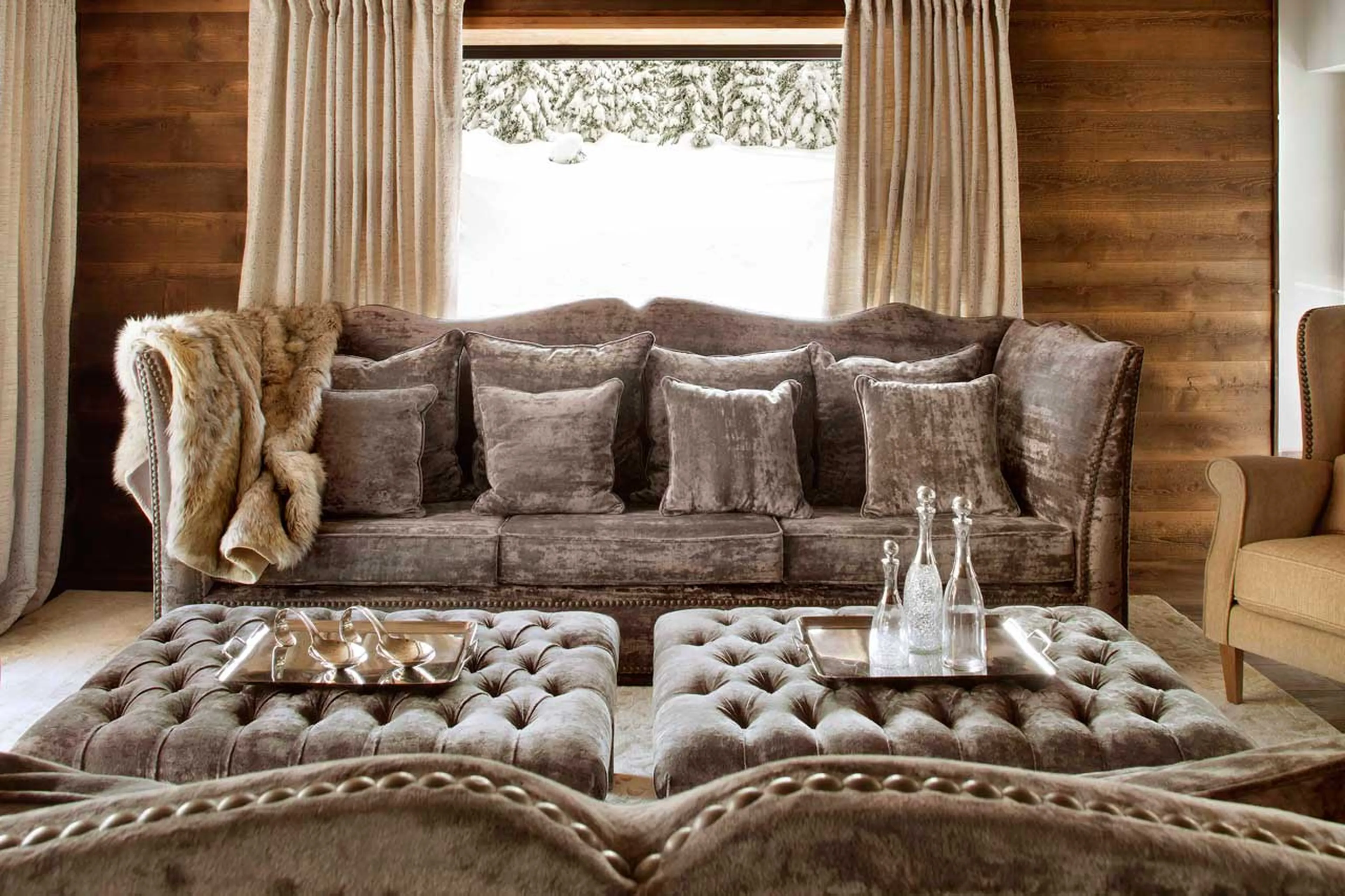Lavish sofas at Chalet Alta in Chamonix