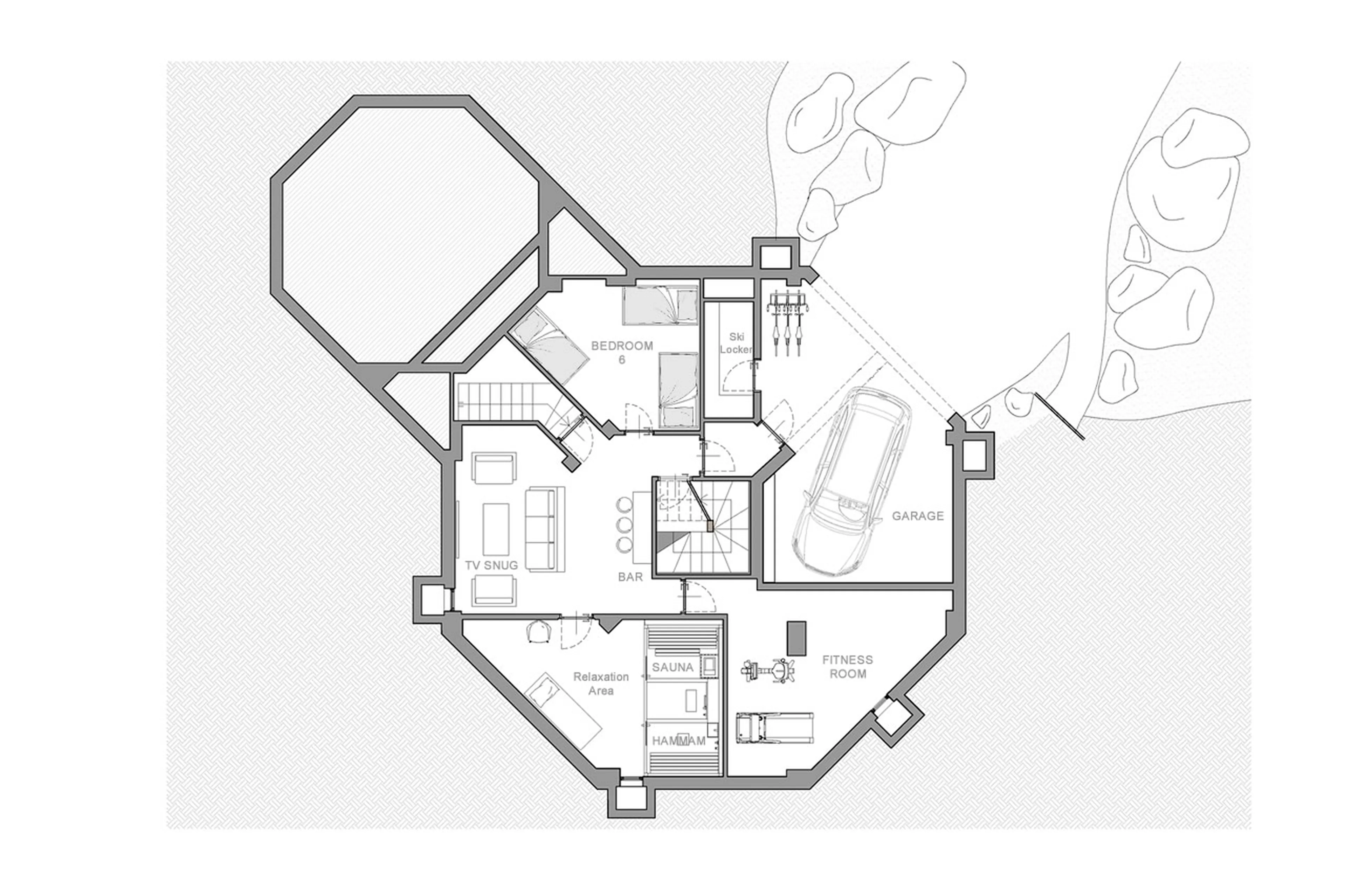 Level -1 floor plan at Chalet Alta in Chamonix