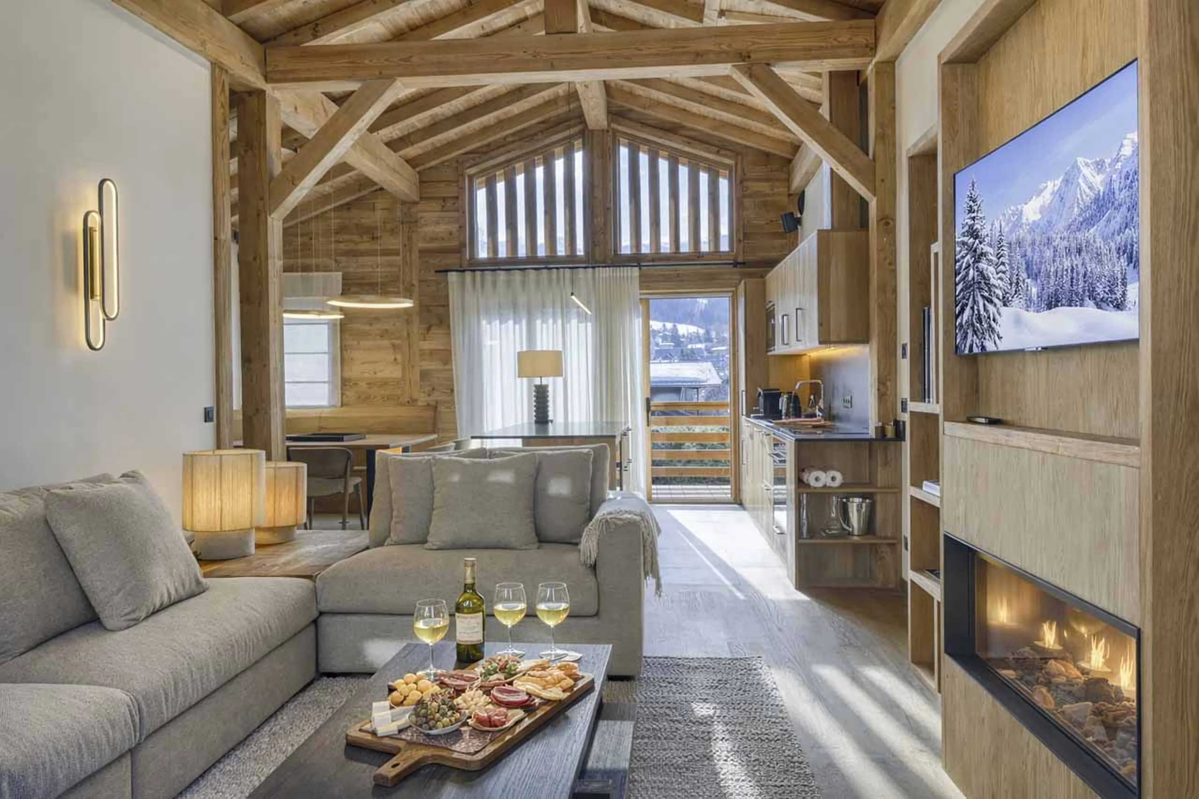 Annexe living and kitchen at Chalet Altai in Megeve