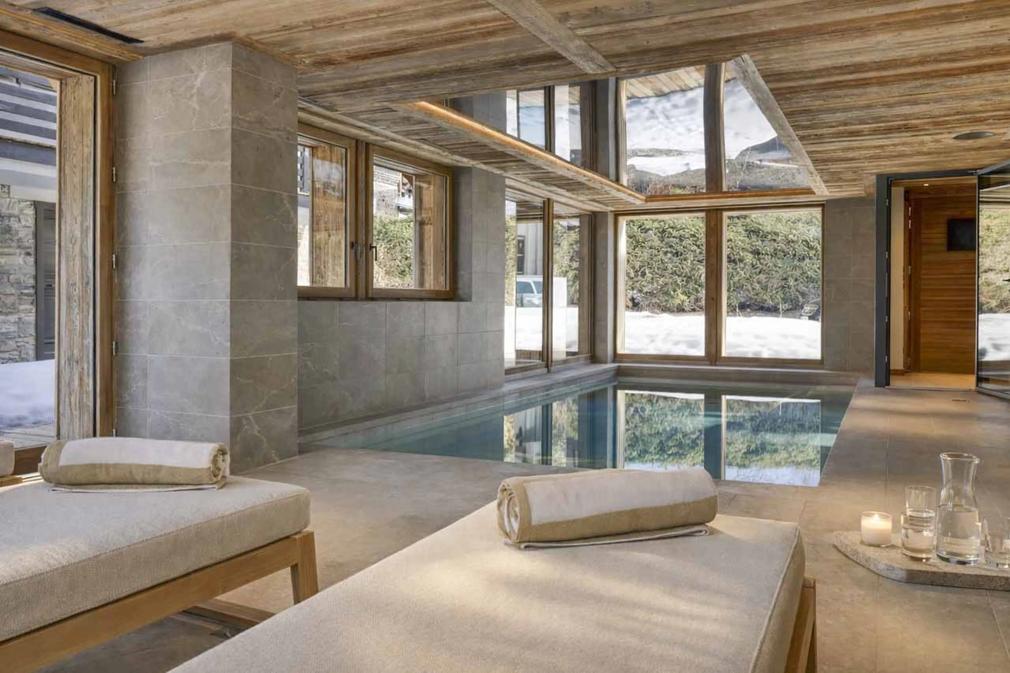 Pool loungers at Chalet Altai in Megeve