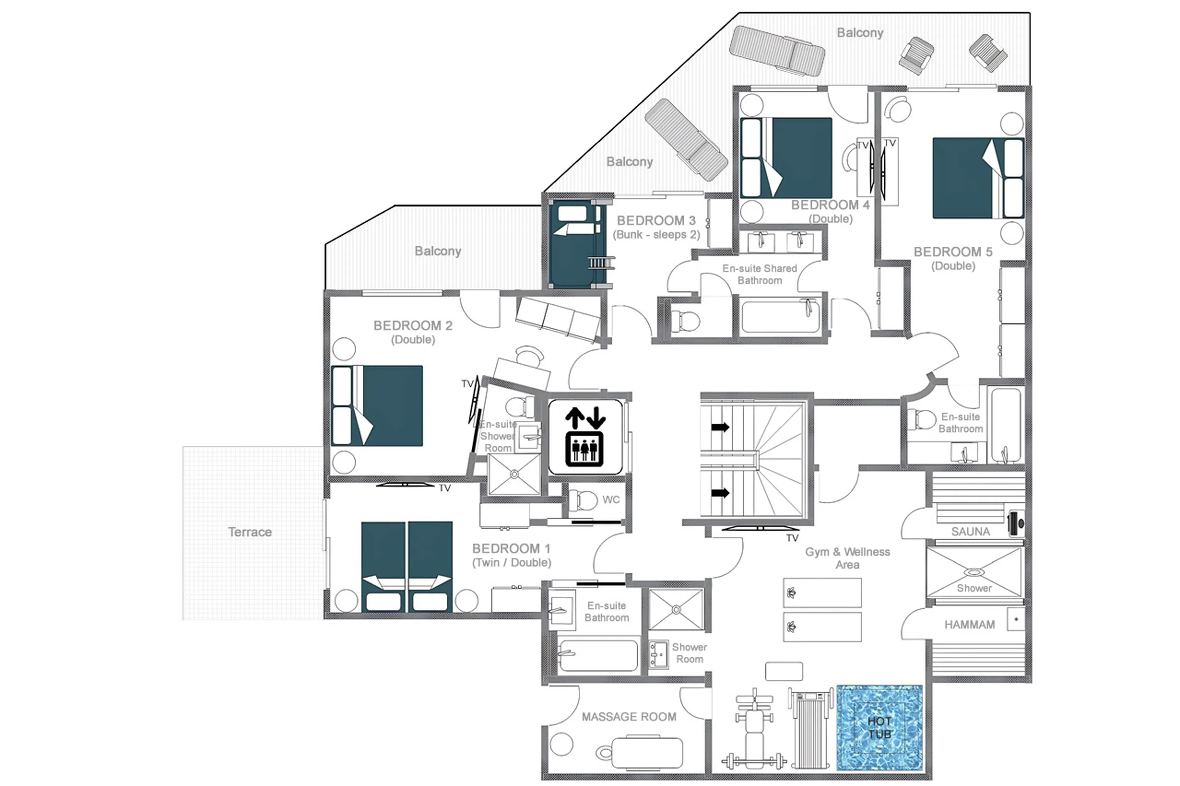 Level 0 floor plan for Chalet Altius in Meribel