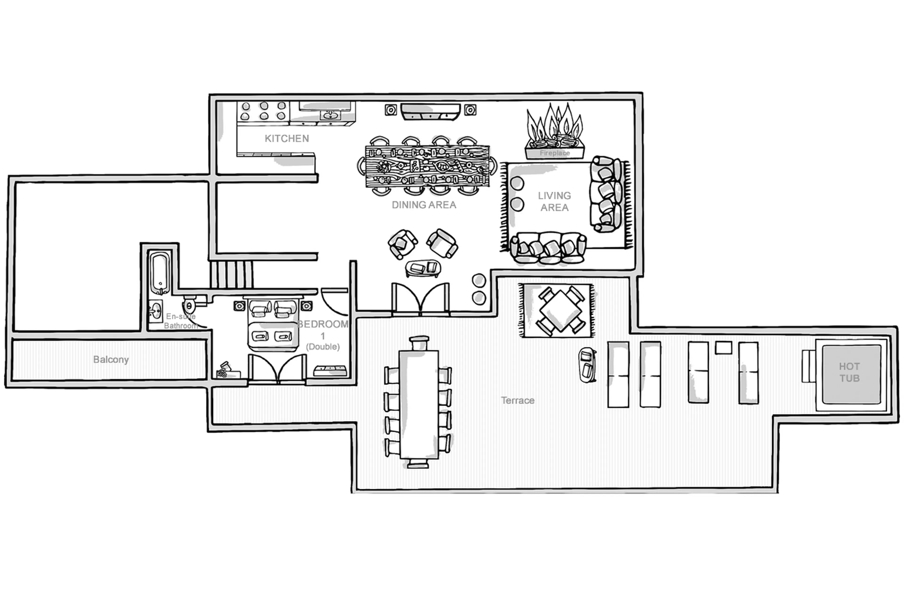 Level 1 floor plan of Chalet Amarena in Meribel