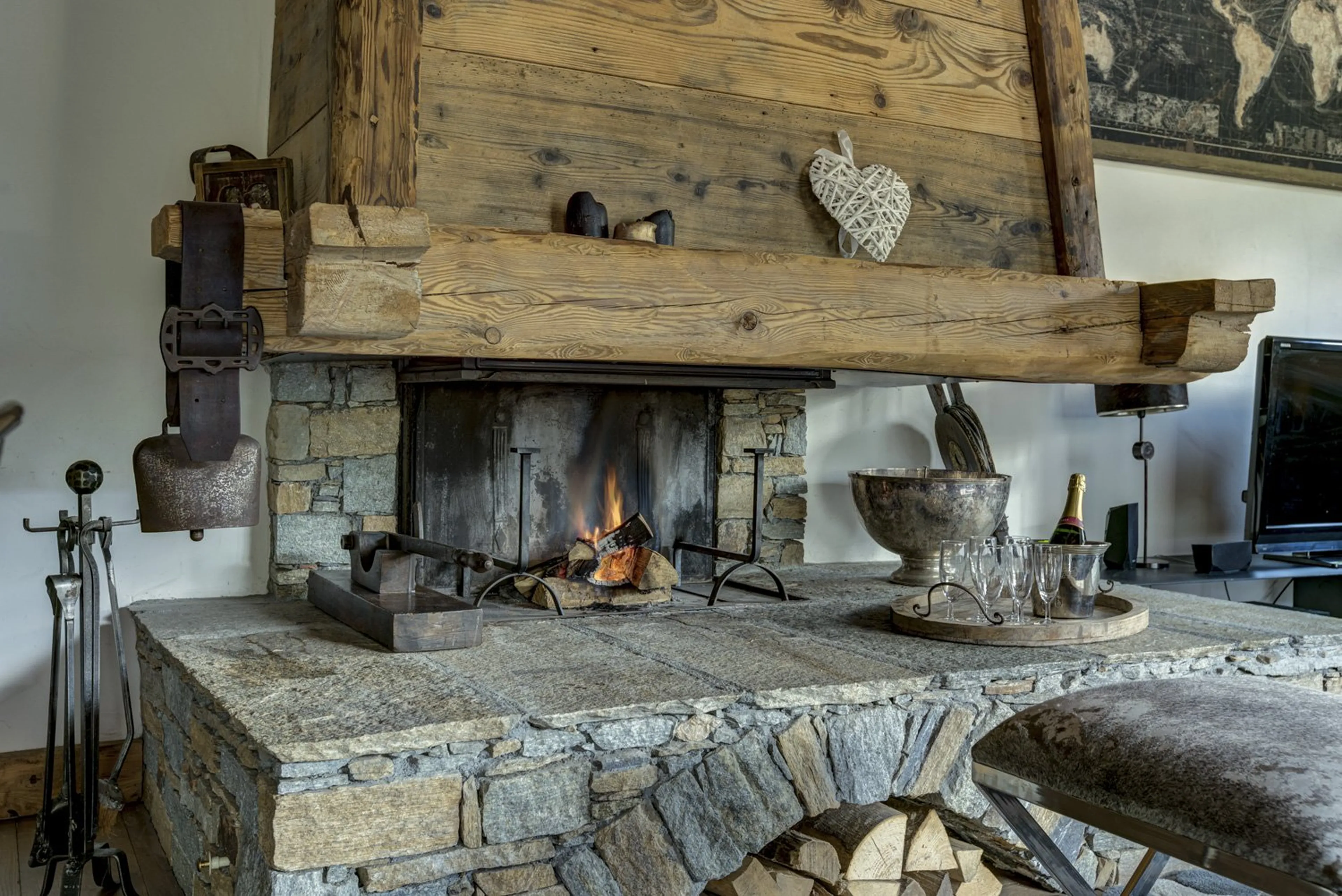 Fireplace at Chalet Amarena in Meribel
