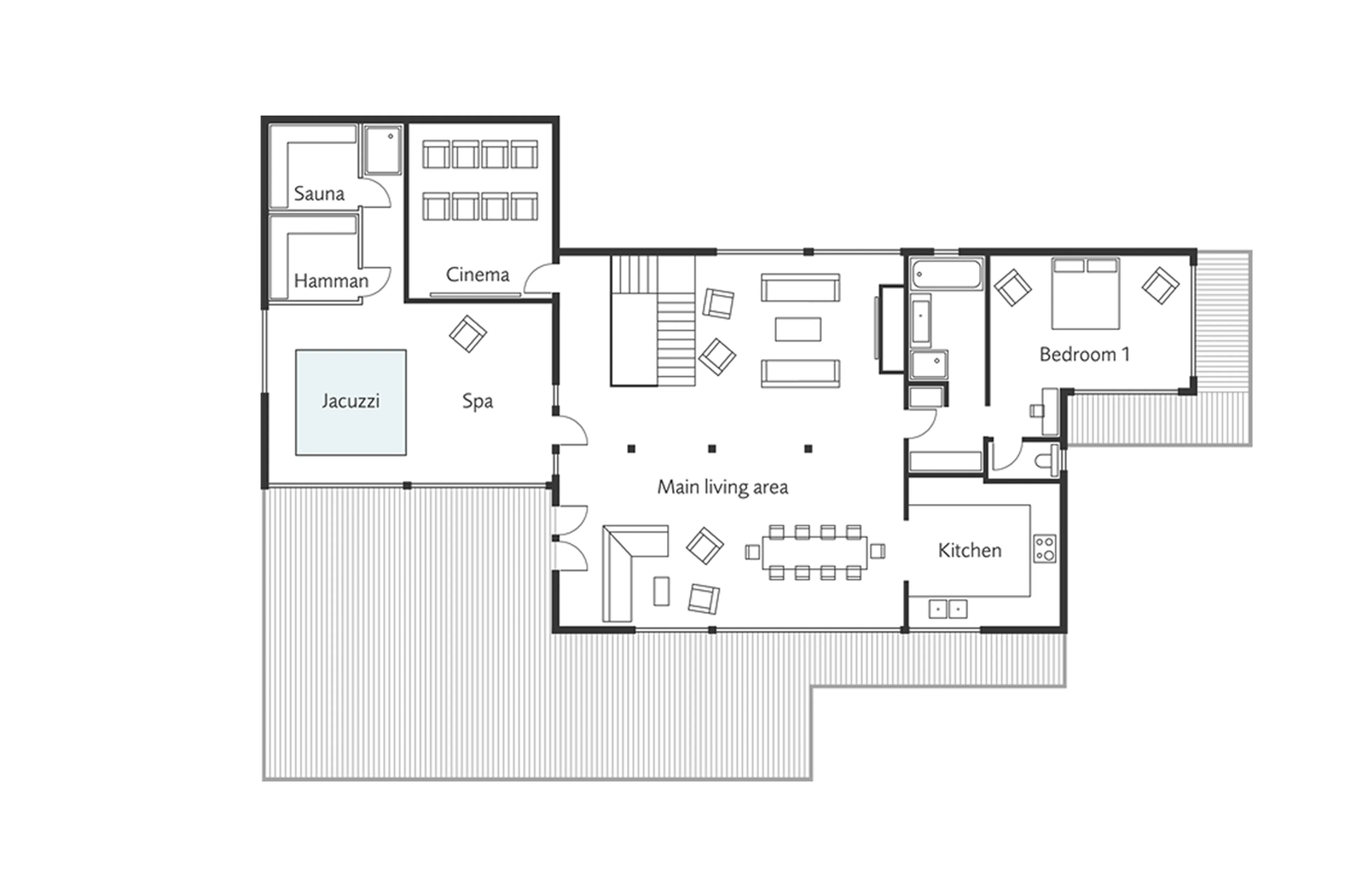 Level 1 floor plan of Chalet Amazon Creek in Chamonix