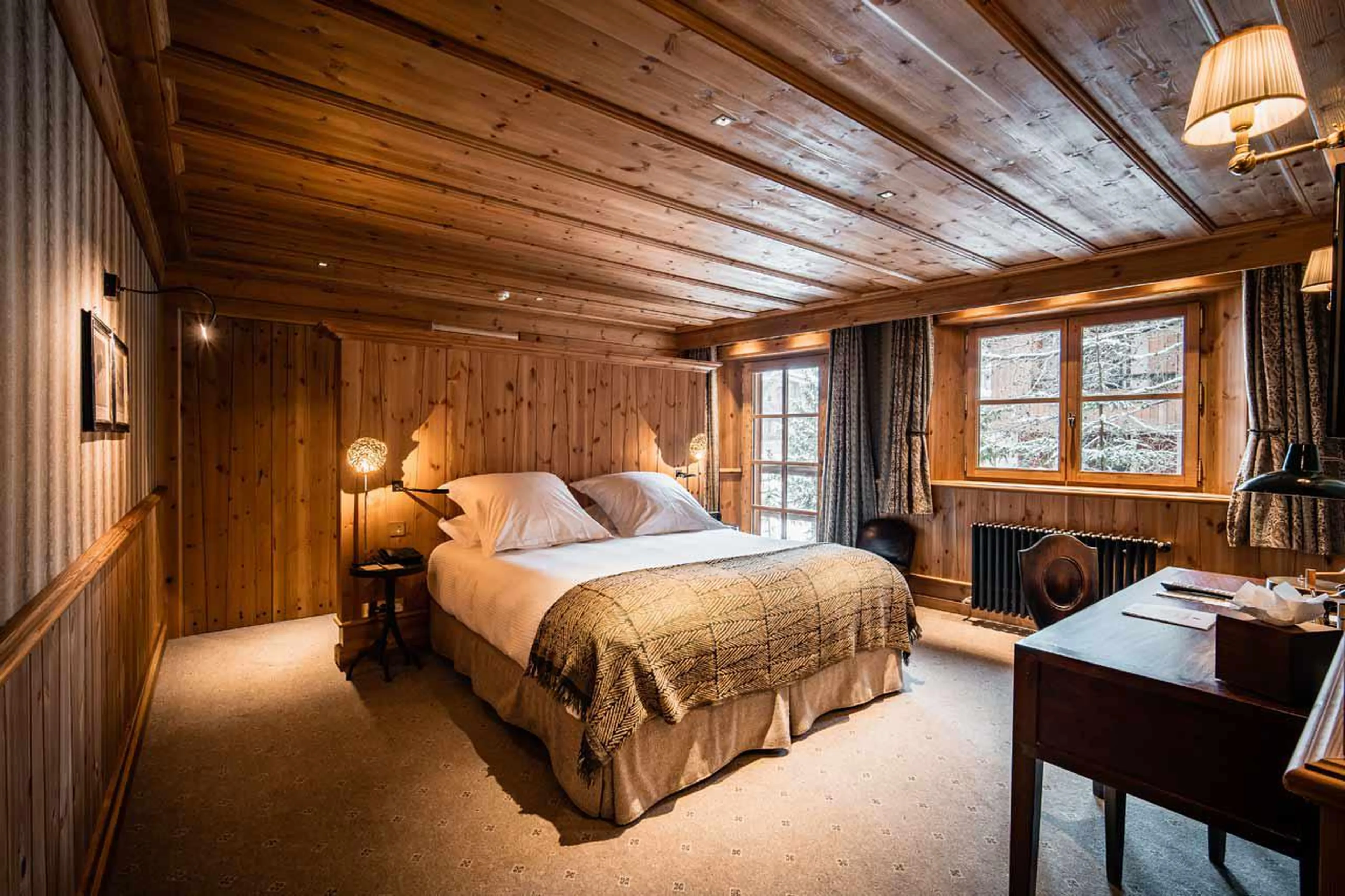Double bedroom with en suite bathroom on first floor of Chalet Ambre in Val d’ Isere
