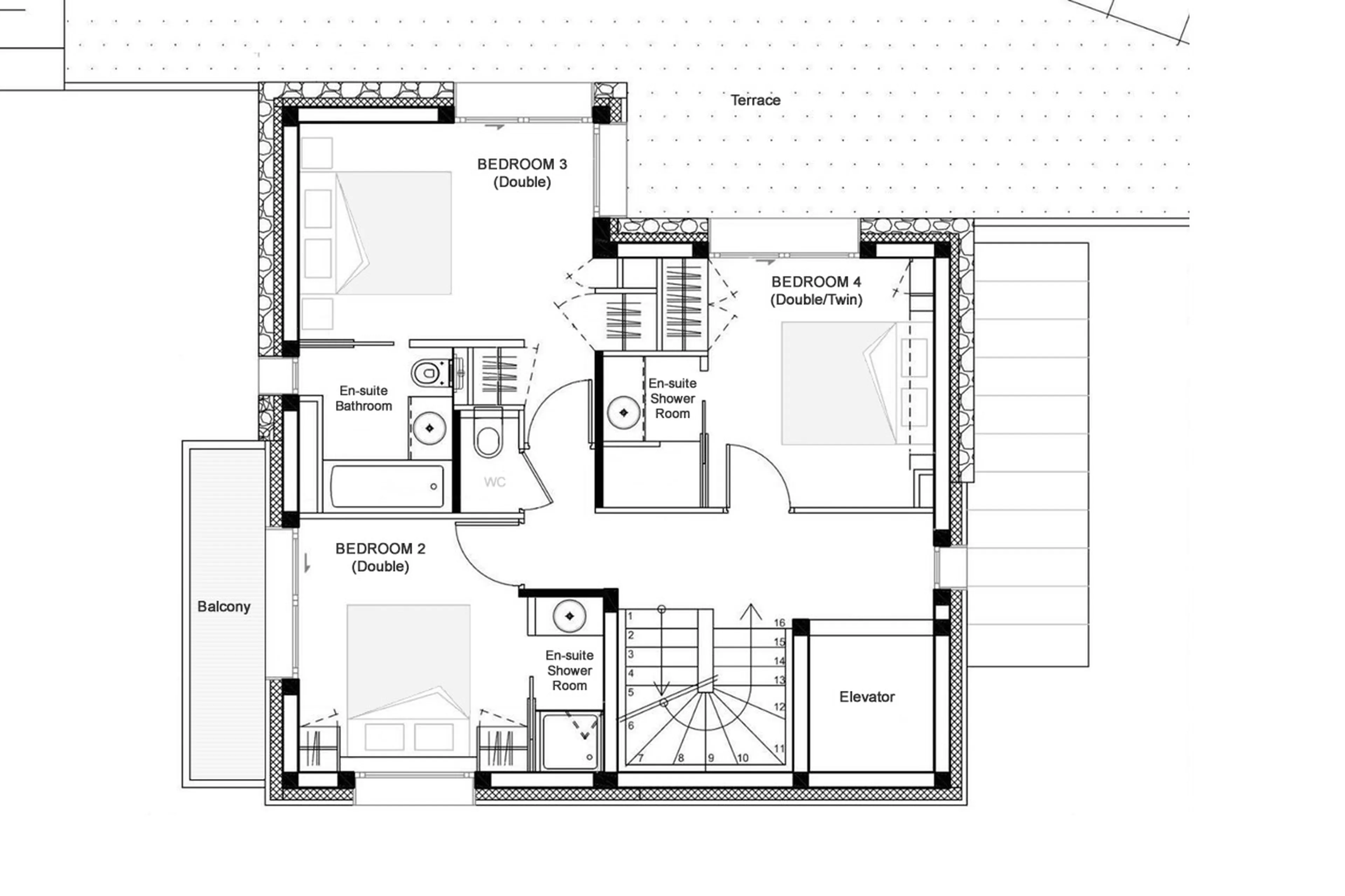 Level 1 floor plan of Chalet Ancolie in Courchevel 1550