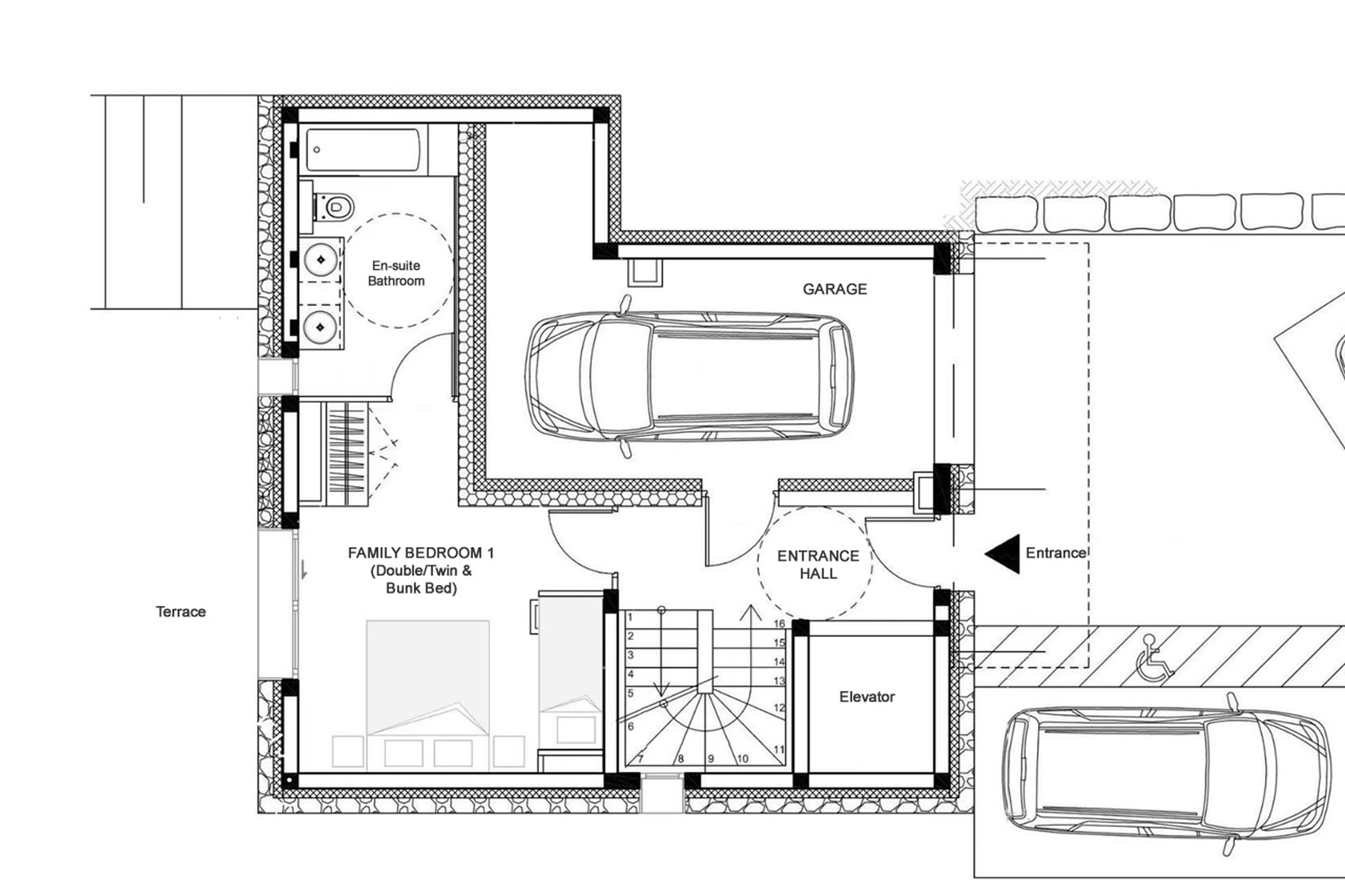 Level 0 floor plan of Chalet Ancolie in Courchevel 1550